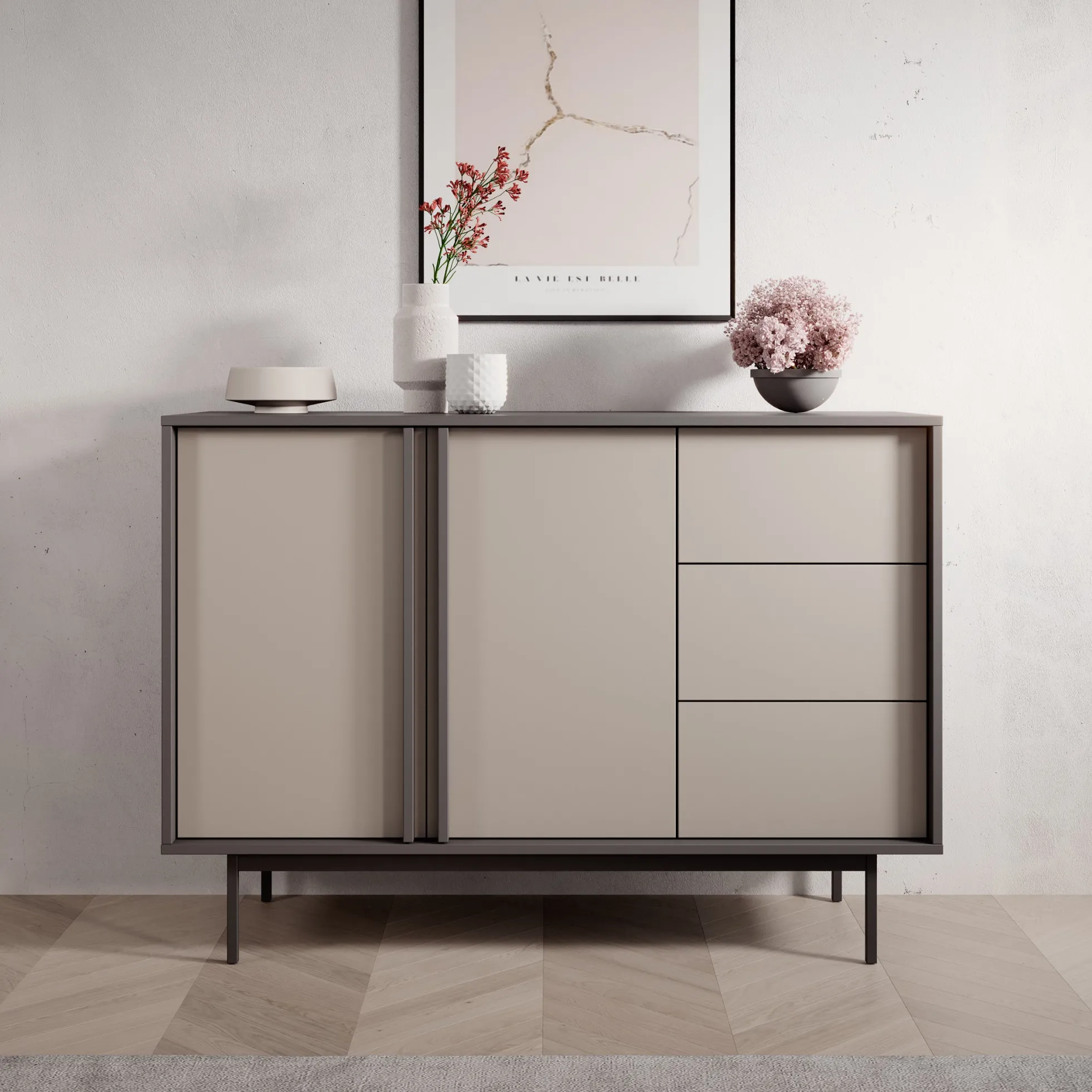 Antigo - Dressoir - Beige/Antraciet - 123x43x87 cm
