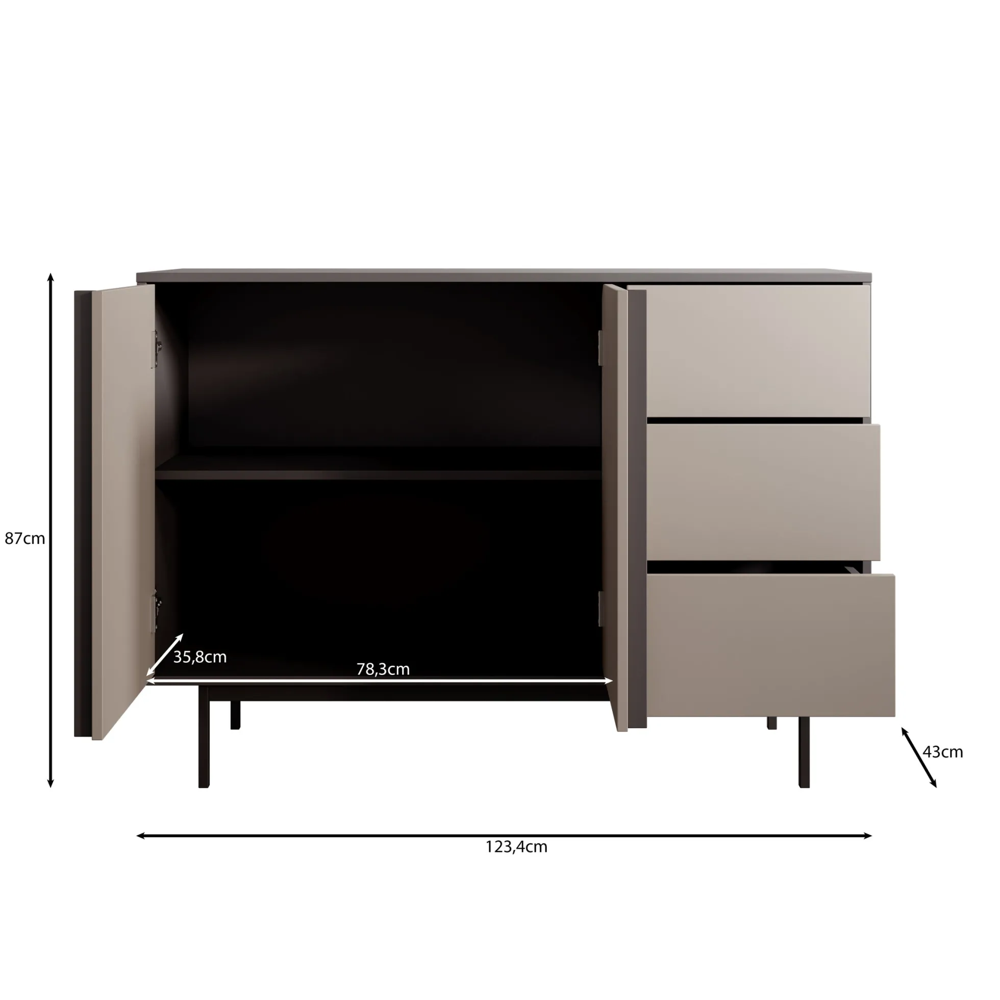 Antigo - Dressoir - Beige/Antraciet - 123x43x87 cm