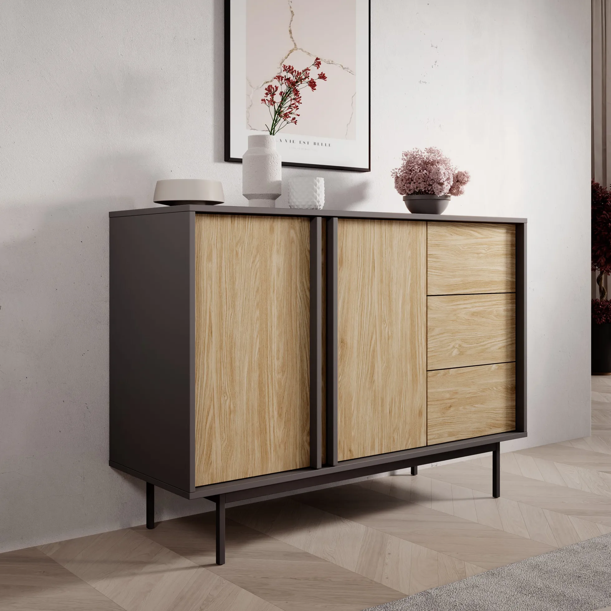 Antigo - Dressoir - Eiken/Antraciet - 123x43x87 cm