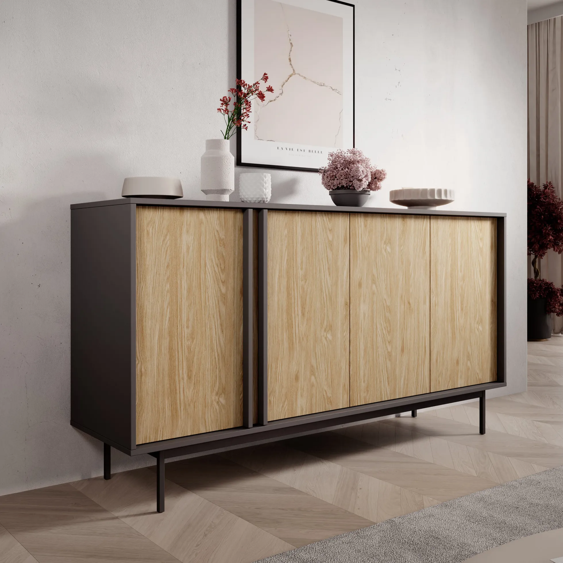Antigo - Dressoir - Eiken/Antraciet - 163x43x87 cm
