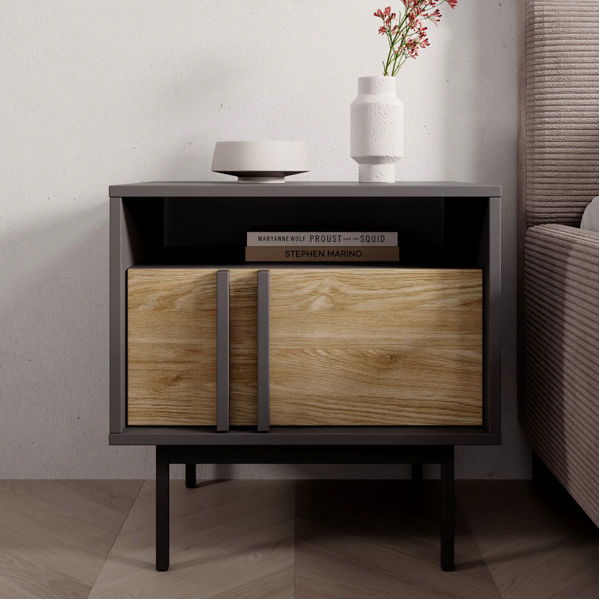 Antigo - Nachtkastje - Eiken/Antraciet - 53x43x53 cm