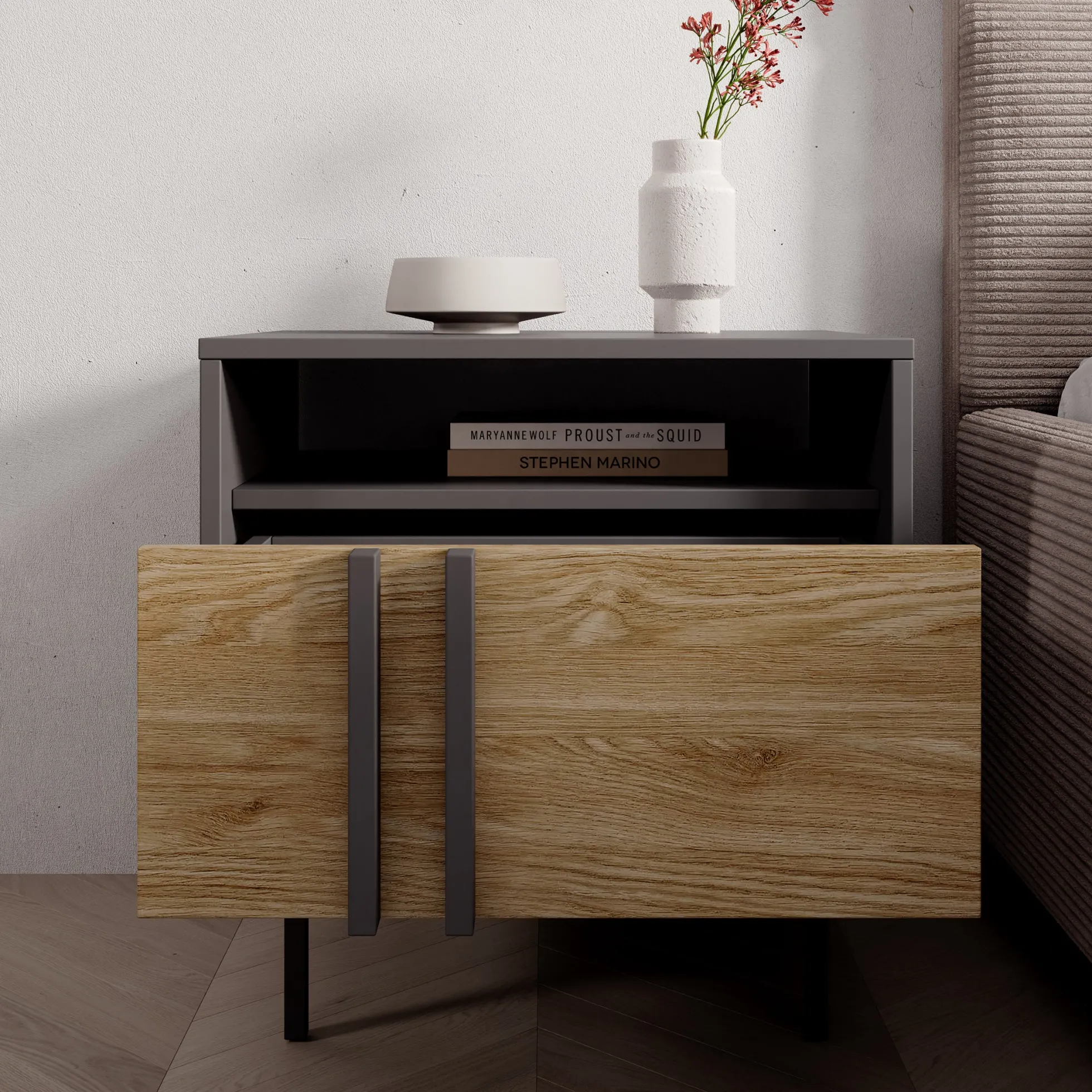 Antigo - Nachtkastje - Eiken/Antraciet - 53x43x53 cm