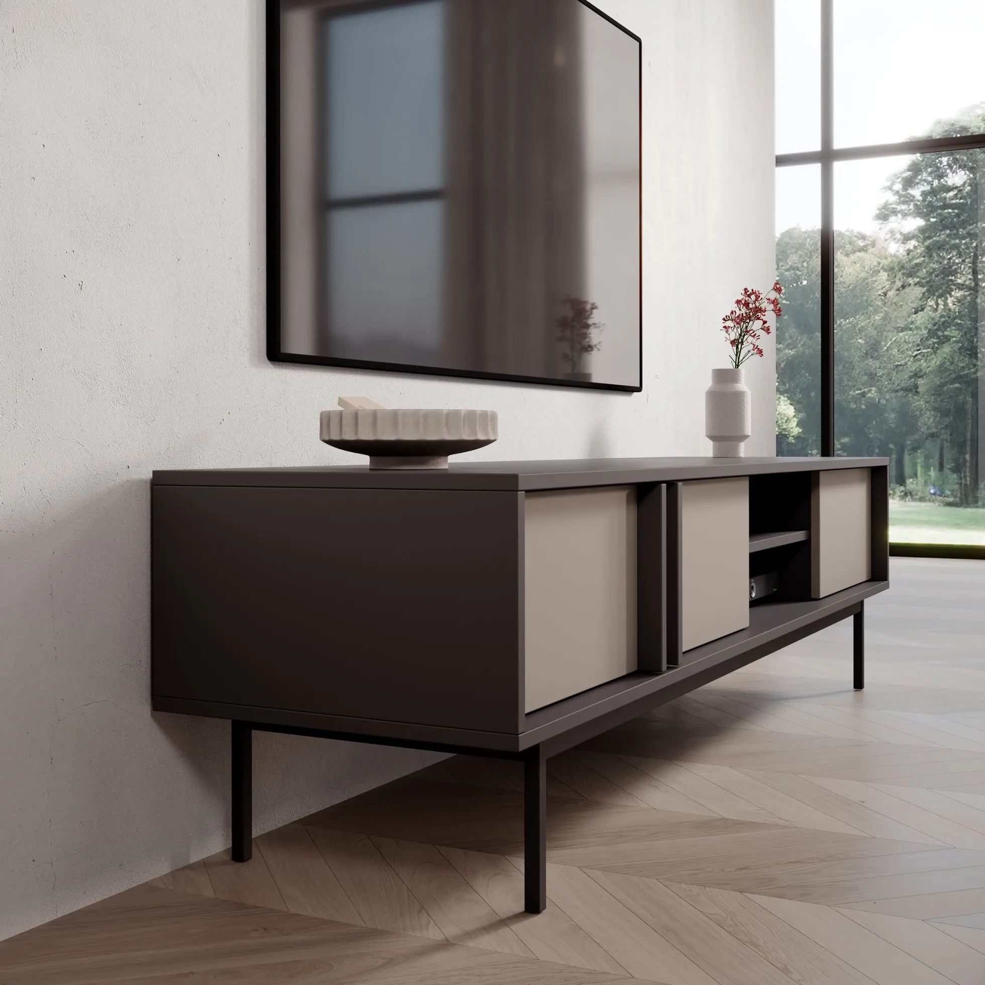 Antigo - TV-Meubel - Beige/Antraciet - 163x43x43 cm