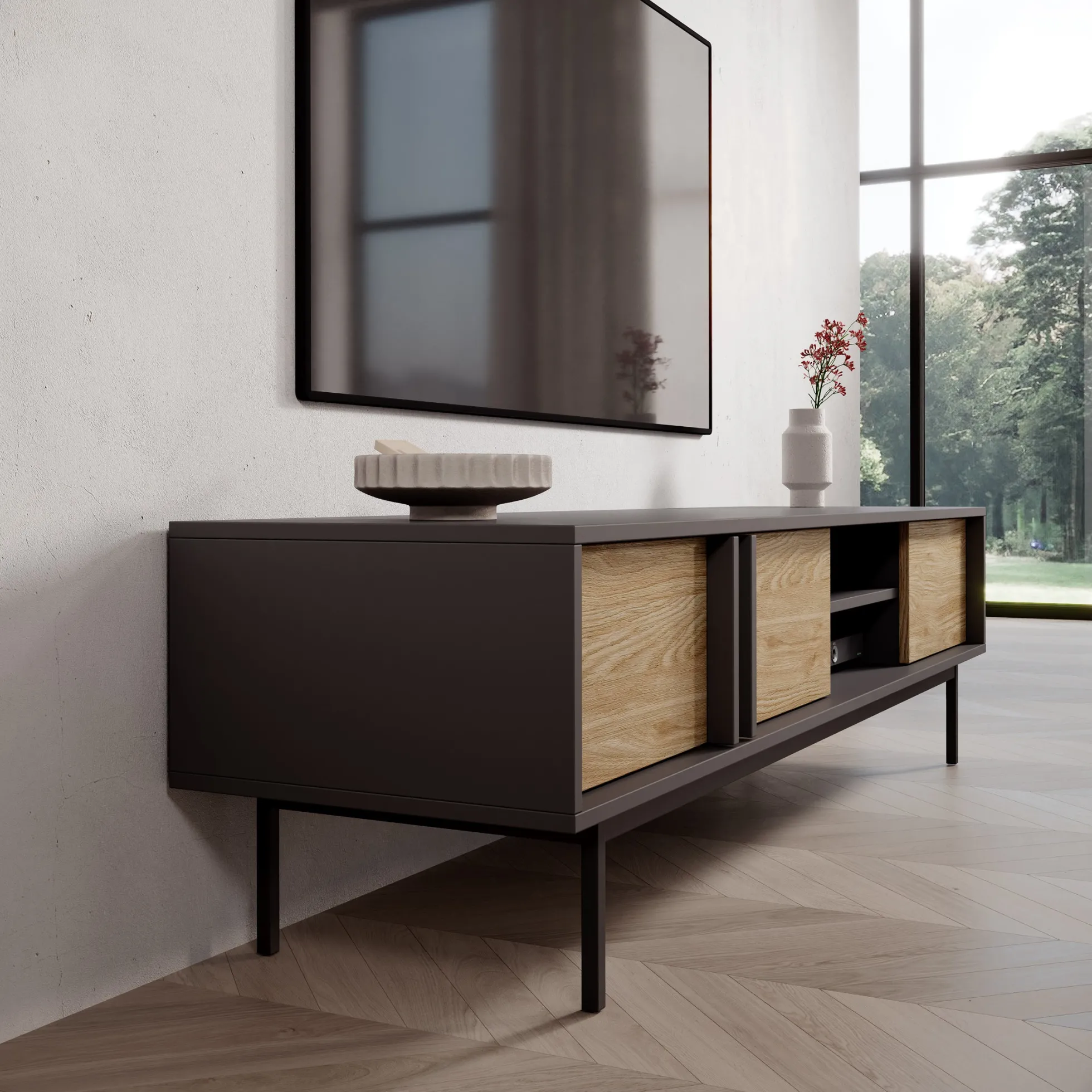 Antigo - TV-Meubel - Eiken/Antraciet - 163x43x43 cm