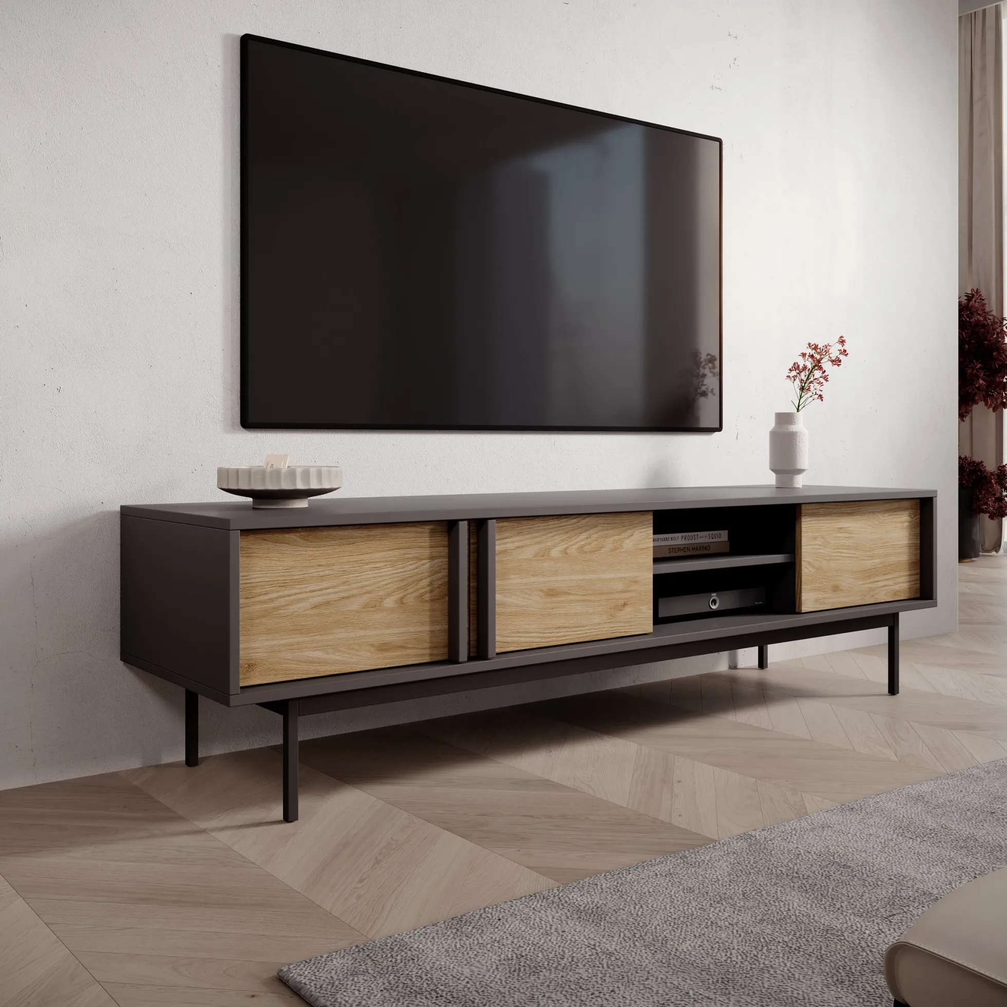 Antigo - TV-Meubel - Eiken/Antraciet - 163x43x43 cm