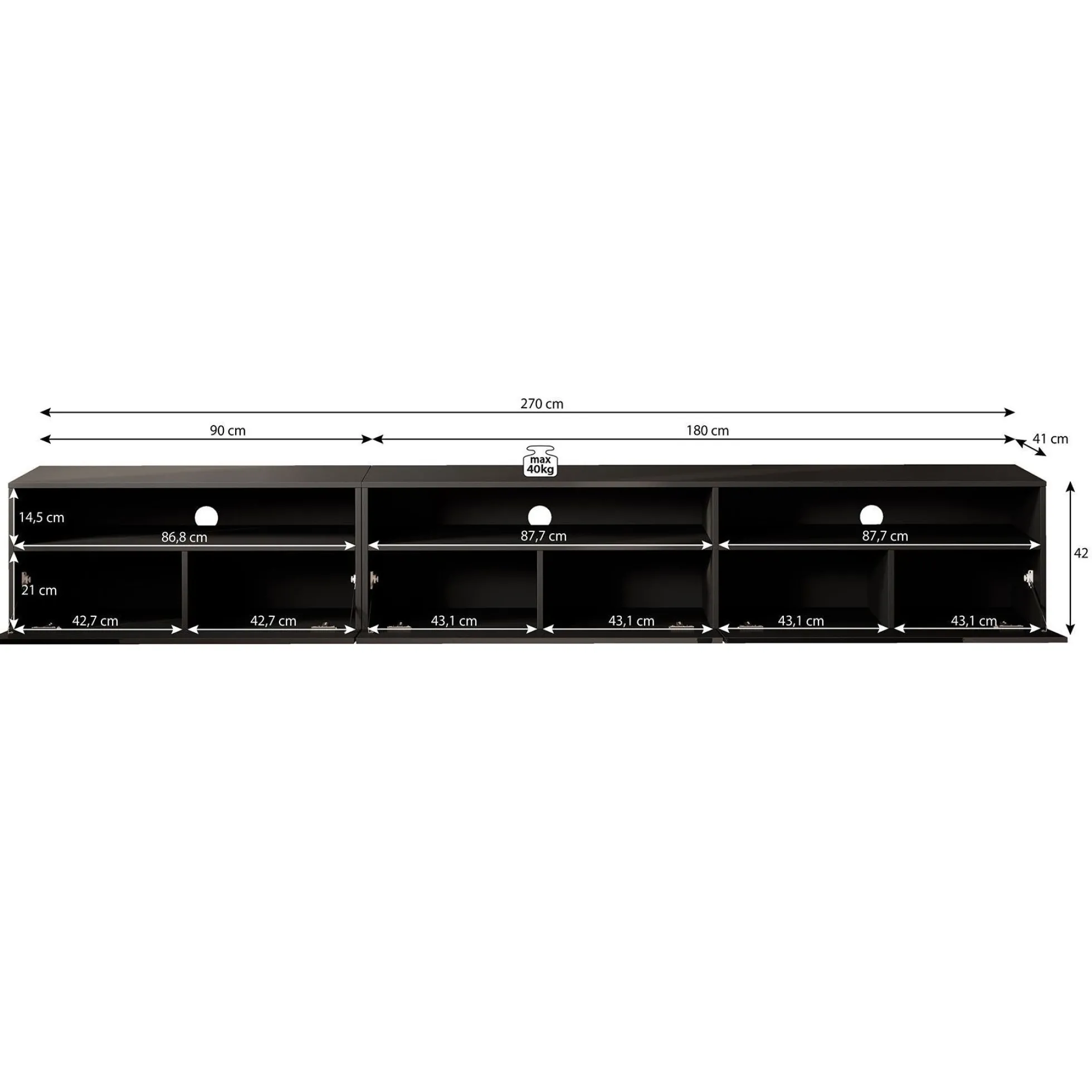 Antrix - TV-Meubel - Zwart - 270 cm