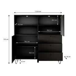 Apula - Dressoir - Antraciet - 124x40x135 cm - Met lades