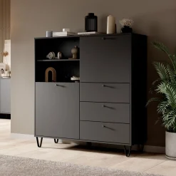 Apula - Dressoir - Antraciet - 124x40x135 cm - Met lades