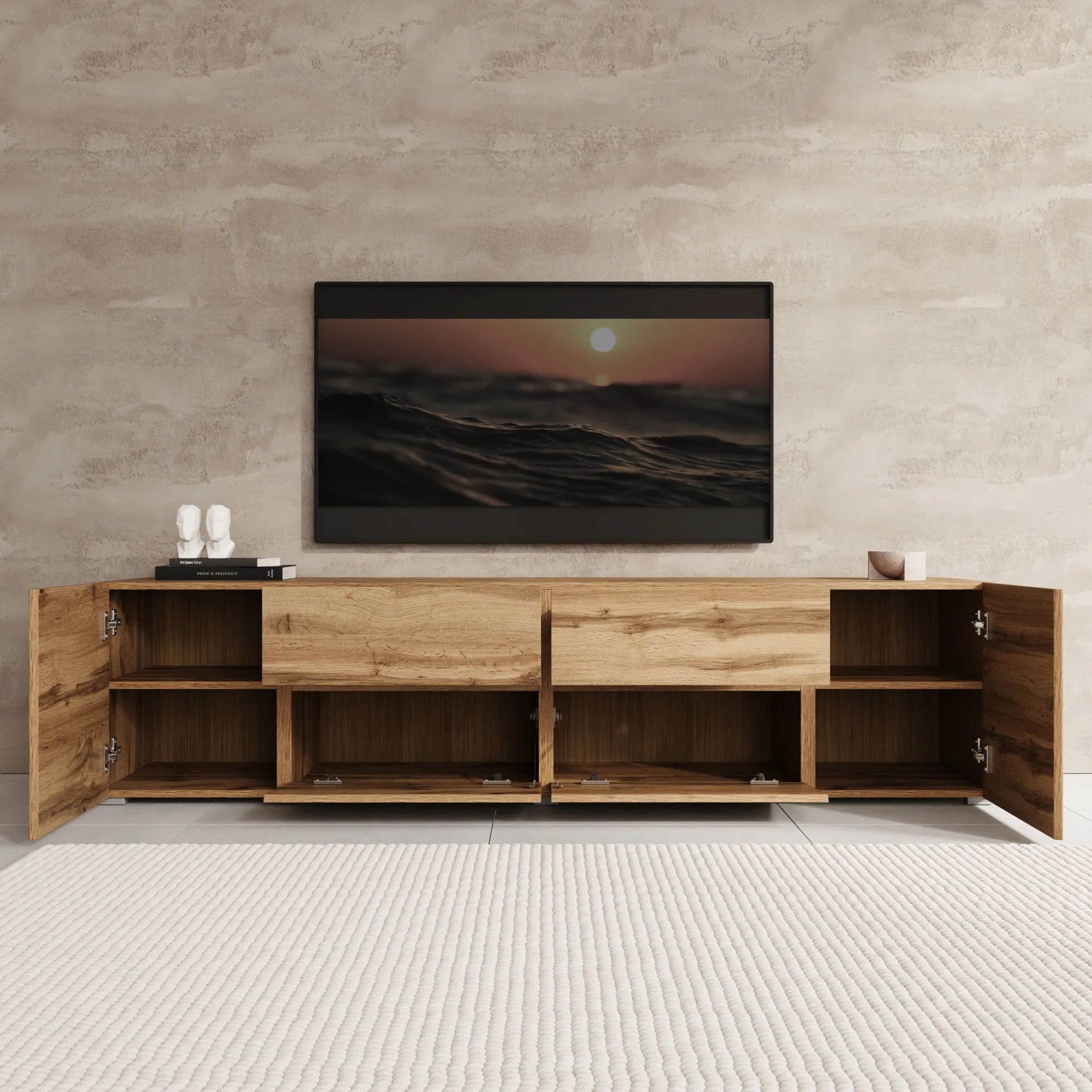 Aroji - TV-Meubel - Eikenpatroon - 195x40x48 cm