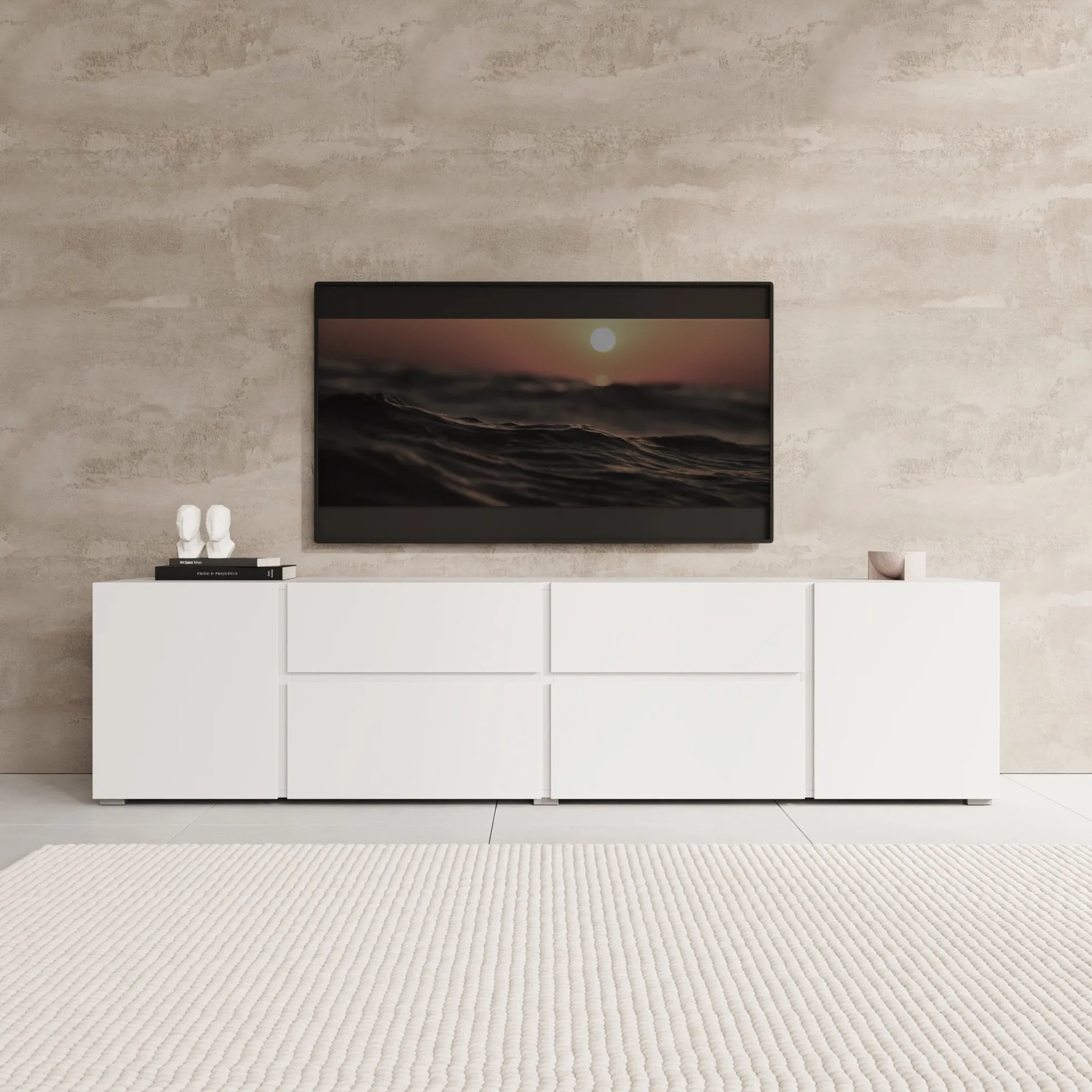Aroji - TV-Meubel - Wit - 195x40x48 cm