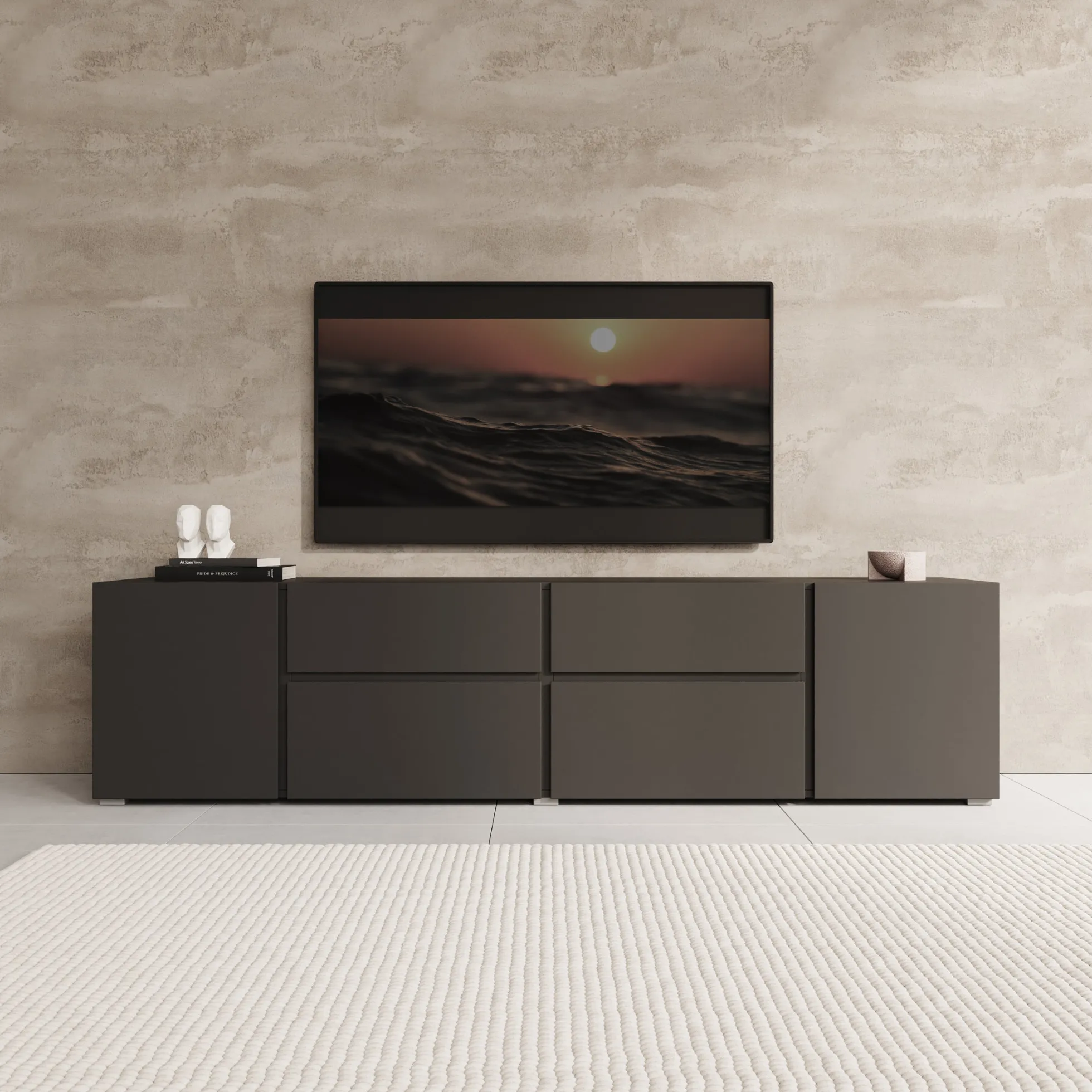 Aroji - TV-Meubel - Zwart - 195x40x48 cm
