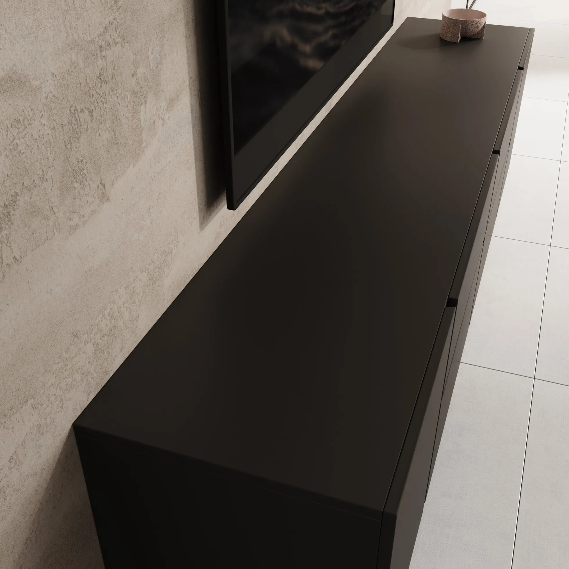 Aroji - TV-Meubel - Zwart - 195x40x48 cm