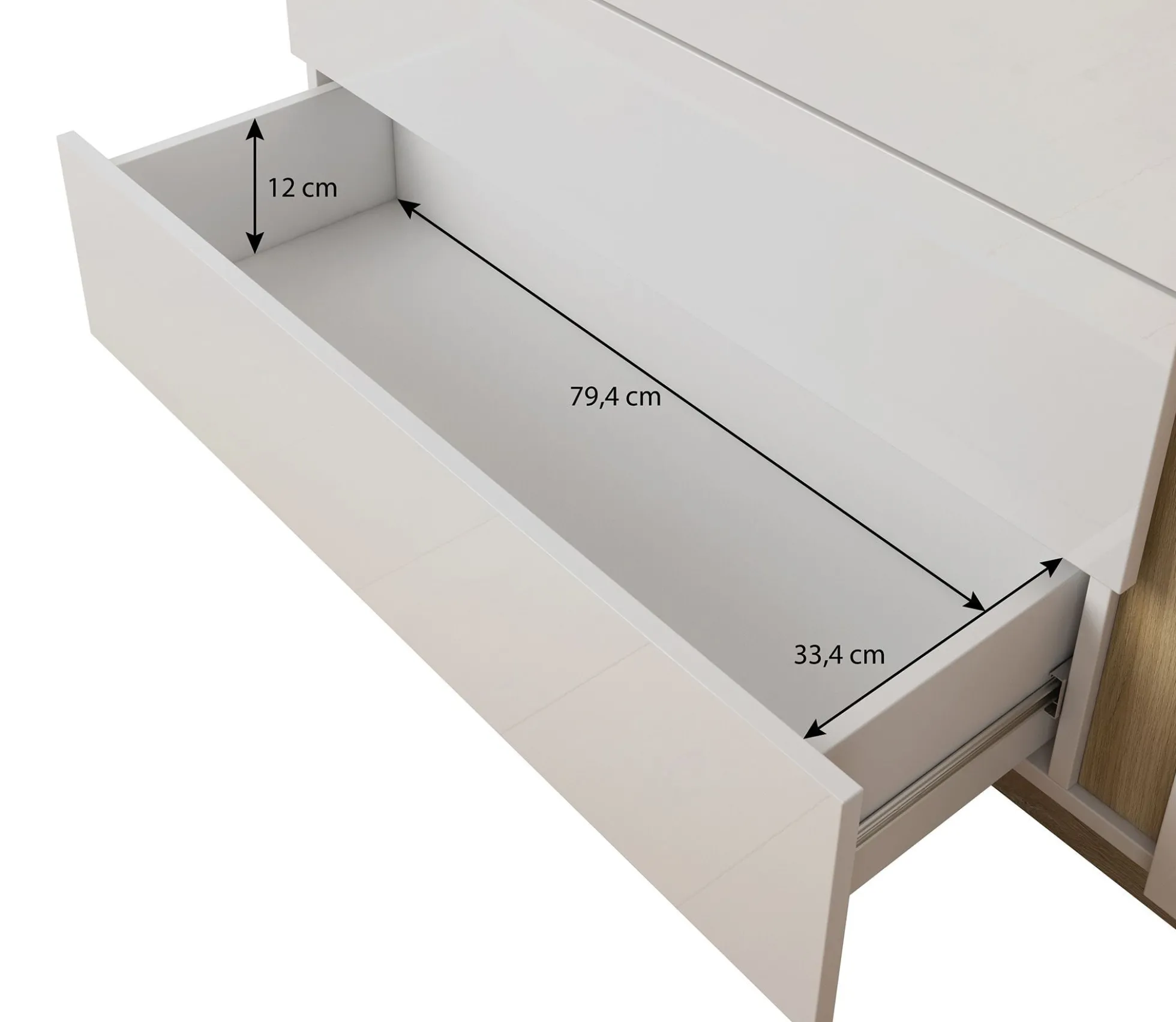 Ashley - Dressoir - Wit/eiken - 138x40x91 cm