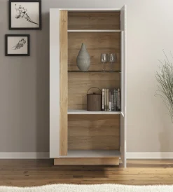 Ashley - Vitrinekast - Wit/eiken - 72x40x154 cm