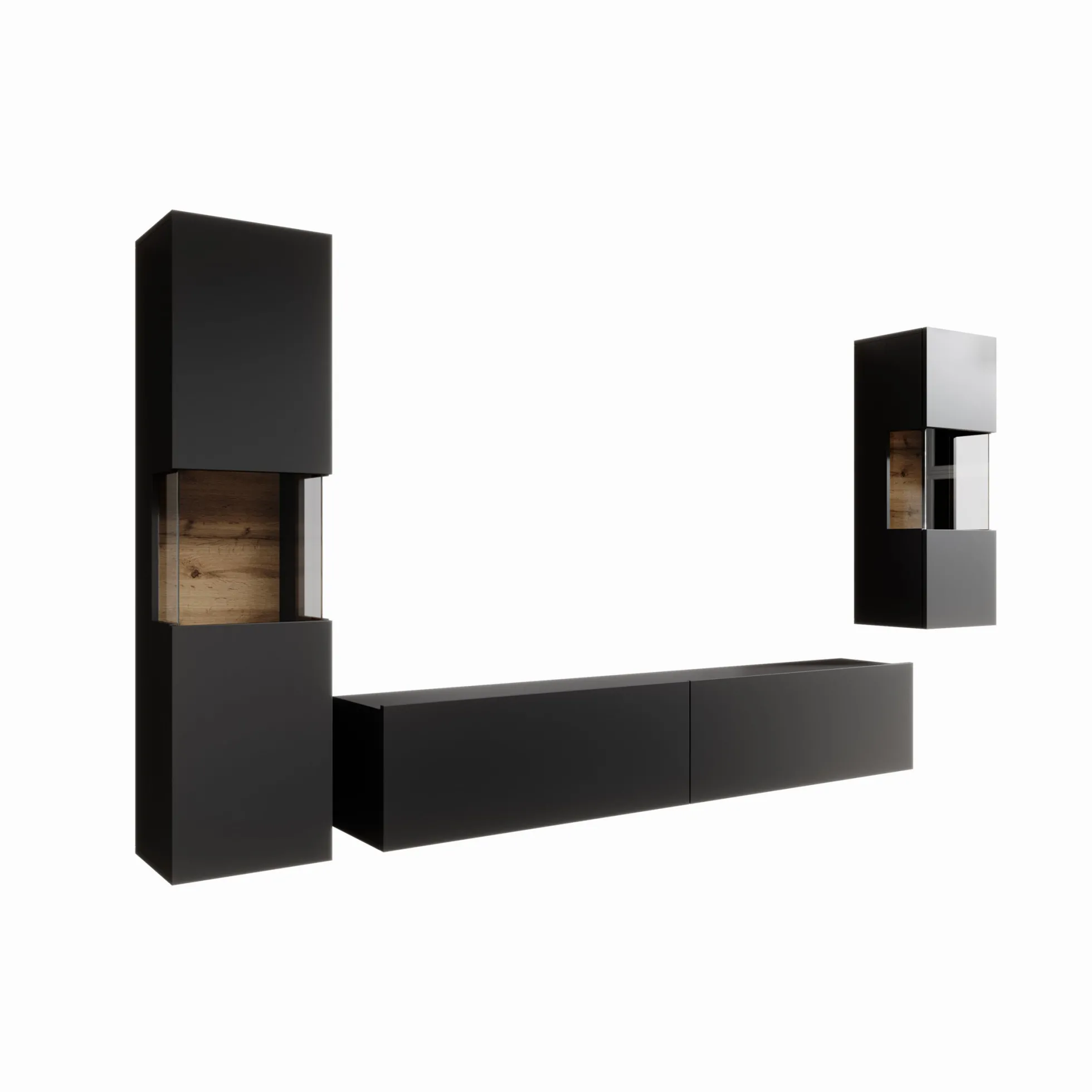 Asilento 2 - Wandmeubel - Zwart - 180x30x33 cm