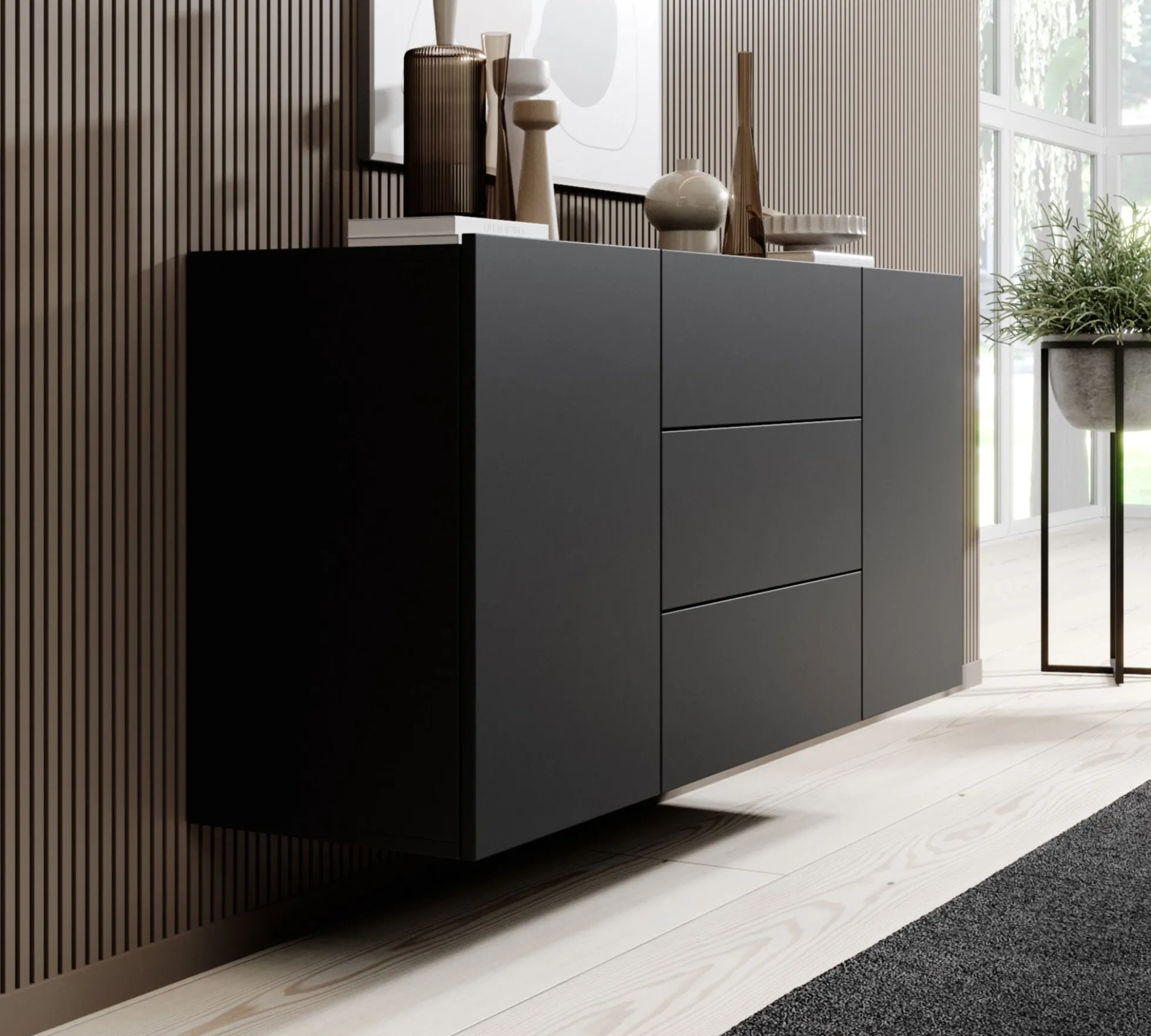 Asilento - Dressoir - Zwart - 140x35x60 cm