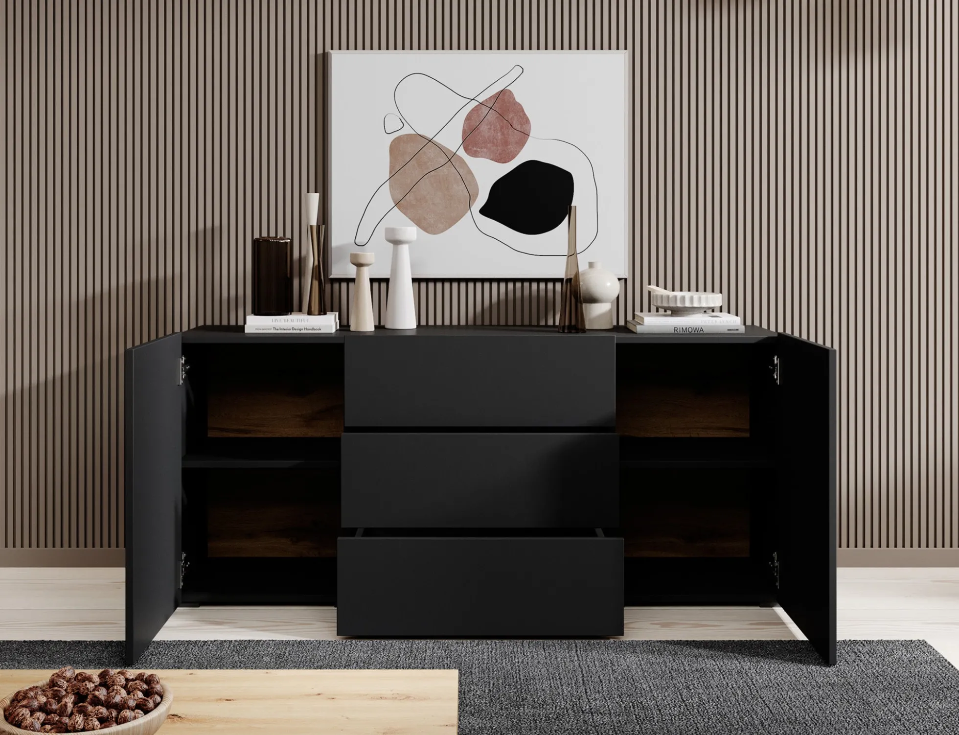 Asilento - Dressoir - Zwart - 140x35x60 cm
