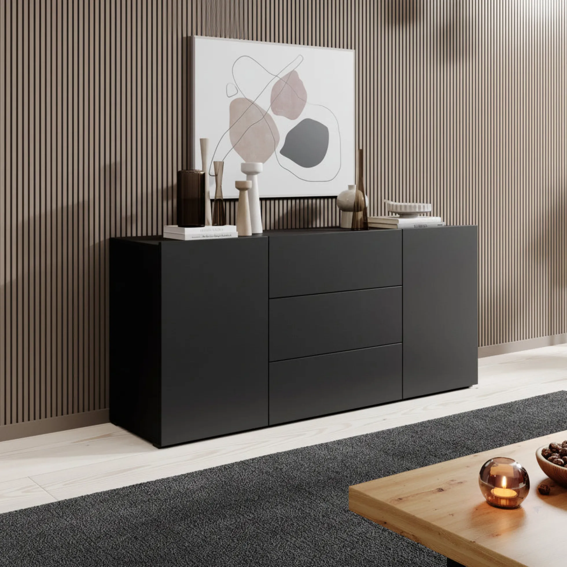 Asilento - Dressoir - Zwart - 140x35x60 cm