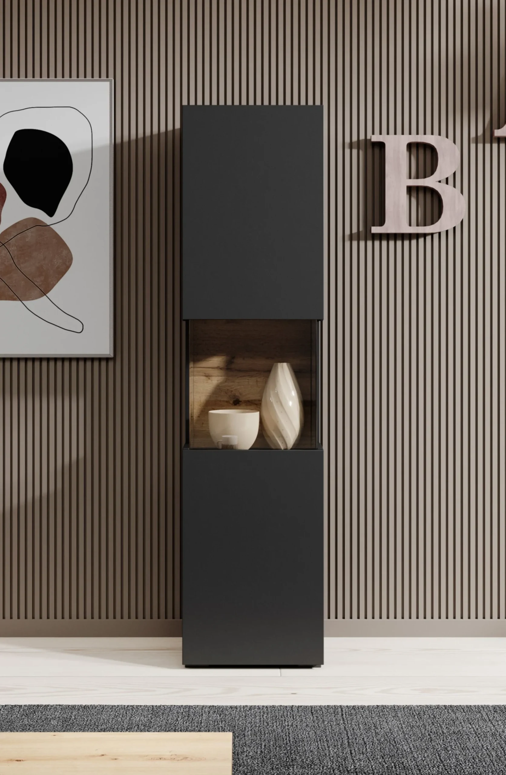 Asilento - Vitrinekast - Zwart - 36x30x138 cm