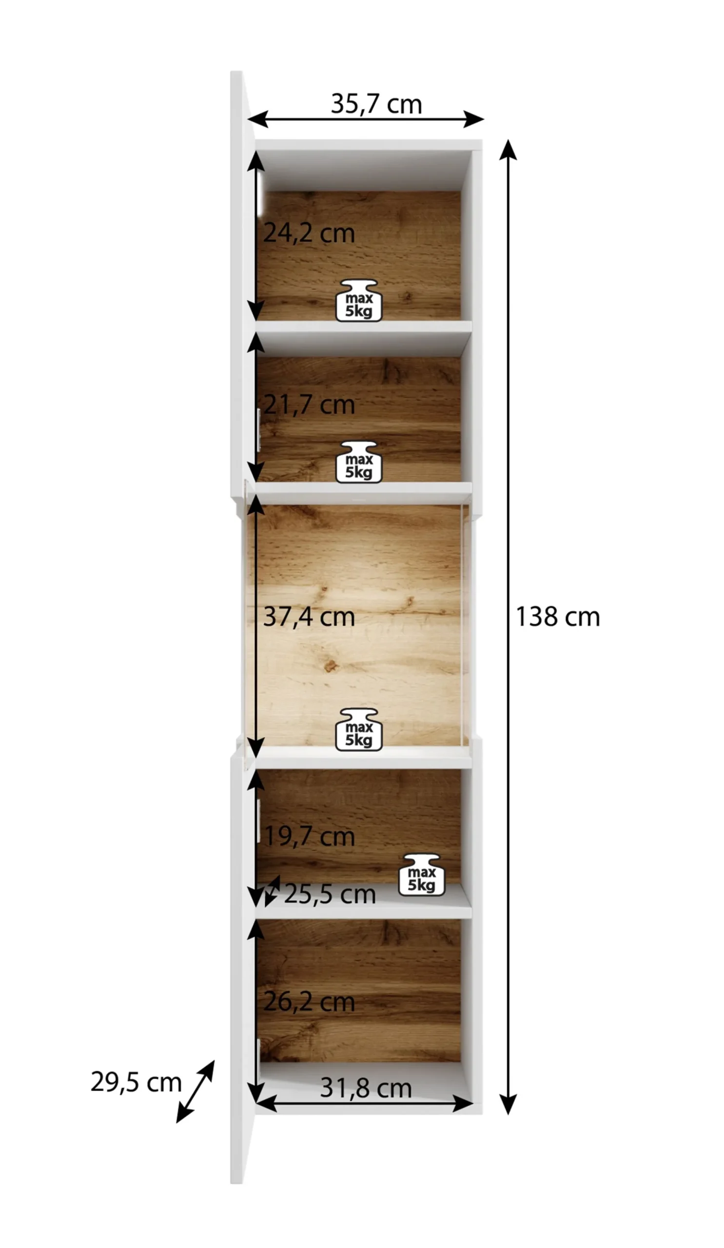 Asilento - Vitrinekast - Zwart - 36x30x138 cm