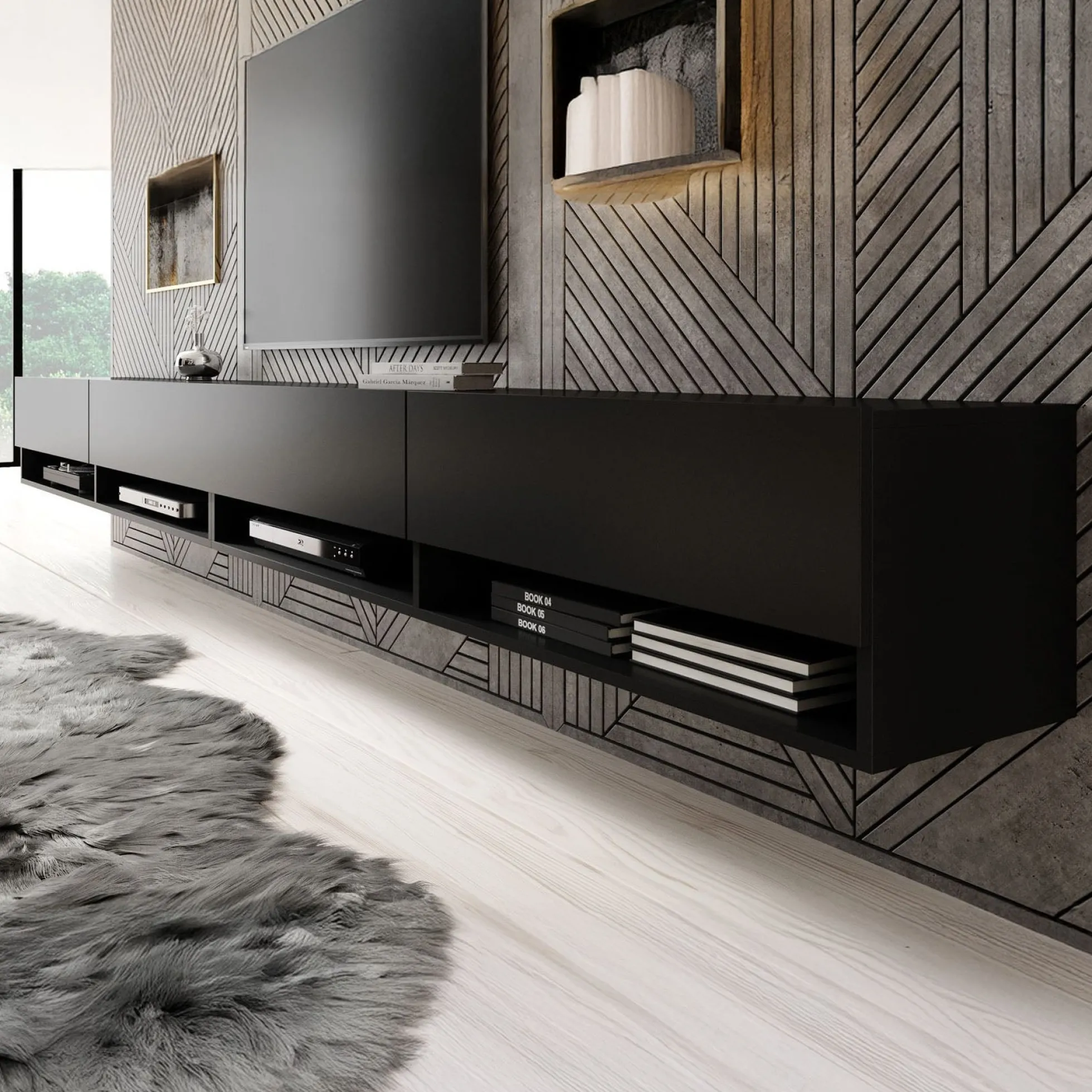 Asino - TV-Meubel - Mat zwart - 280 cm