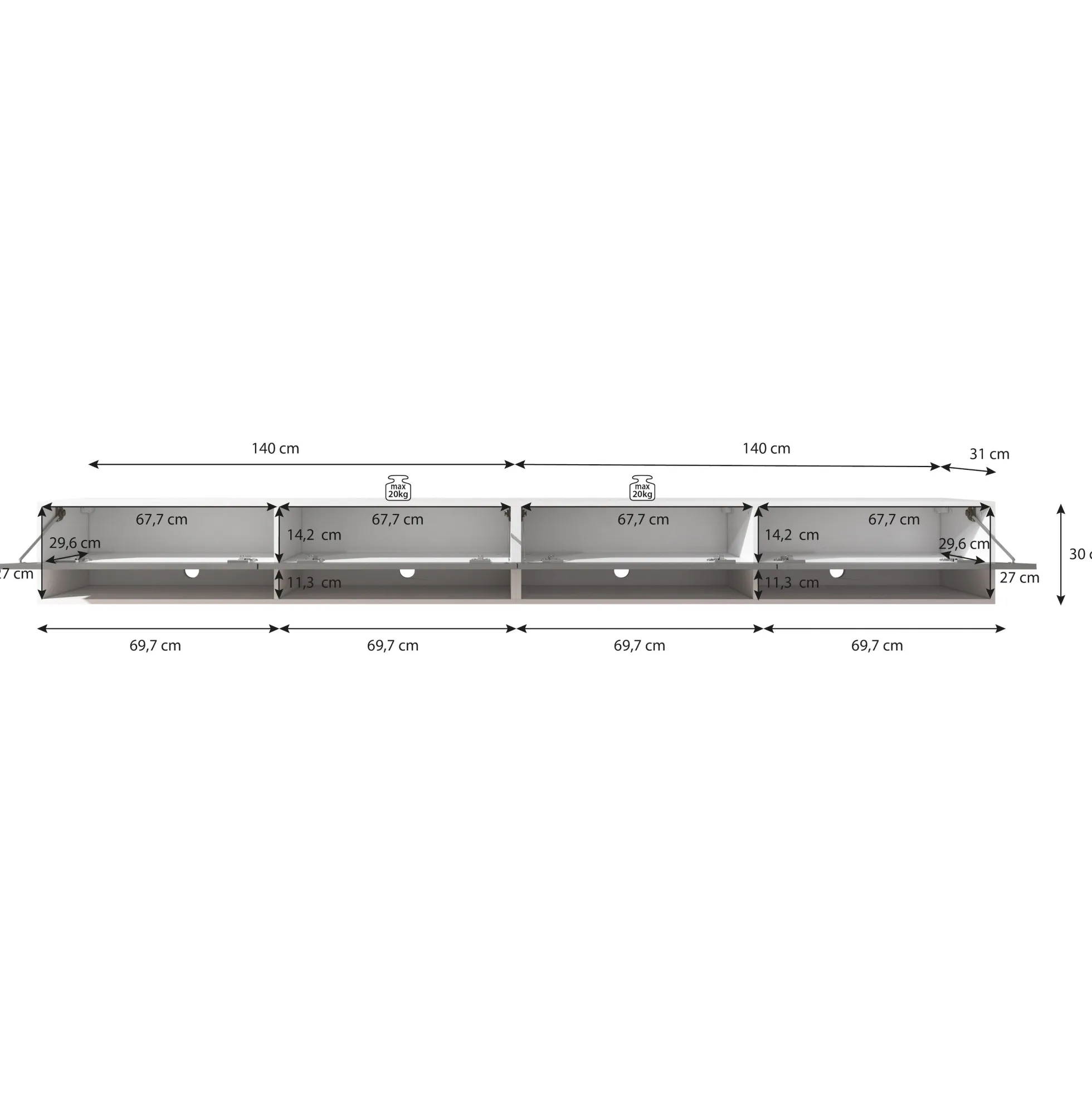 Asino - TV-Meubel - Mat zwart - 280 cm