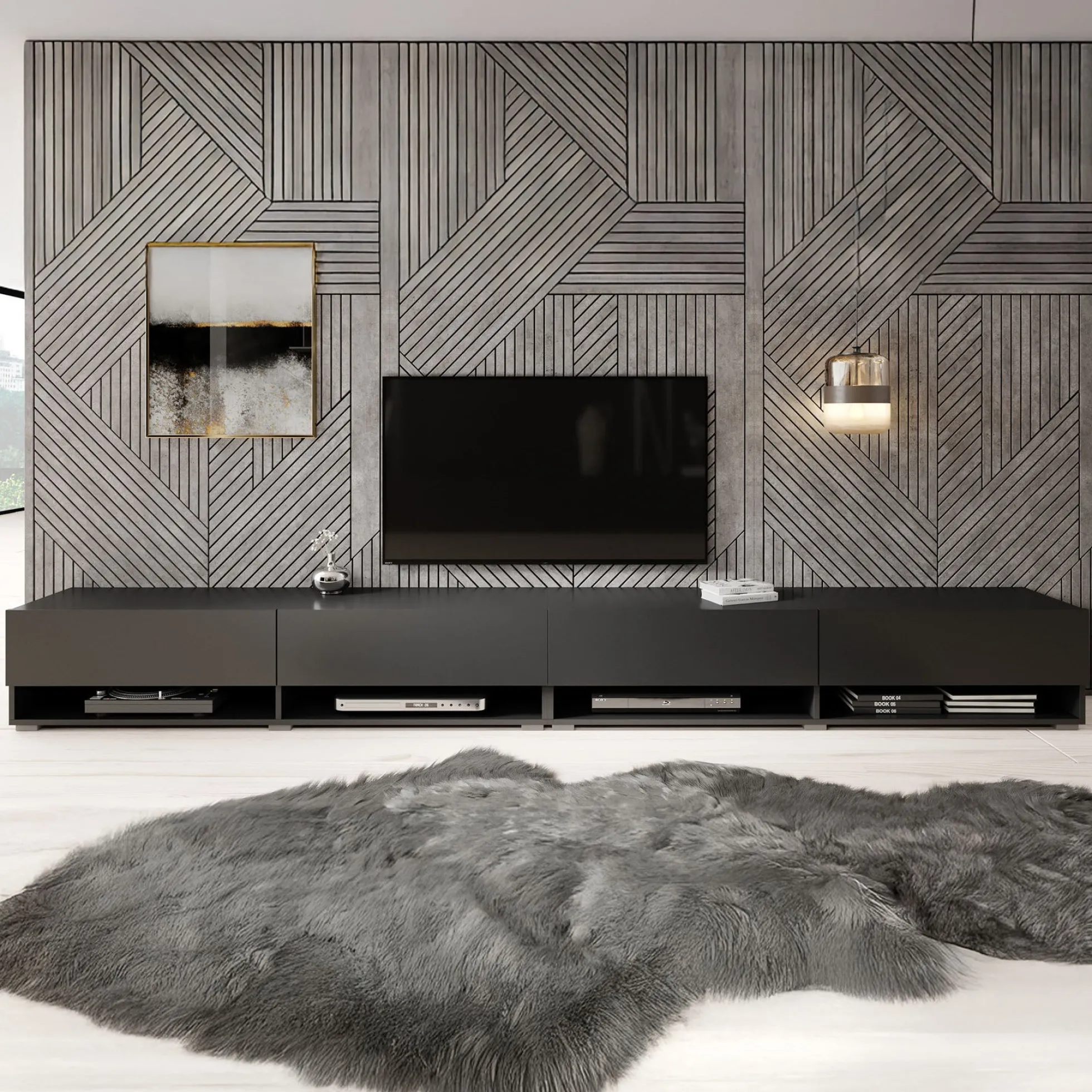 Asino - TV-Meubel - Mat zwart - 280 cm