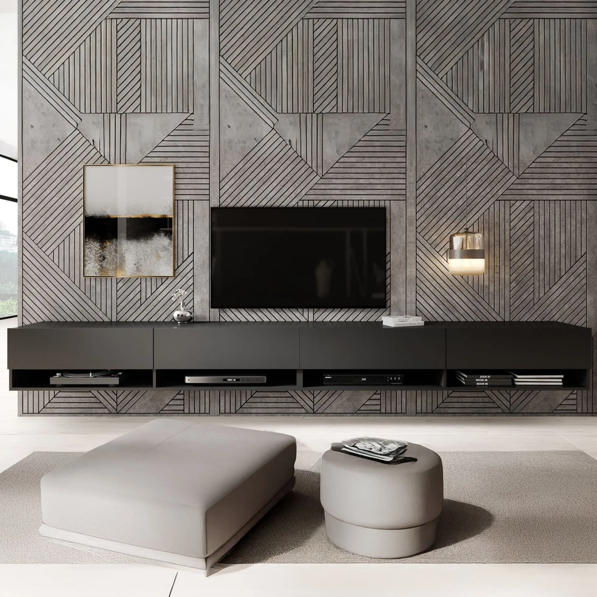 Asino - TV-Meubel - Mat zwart - 280 cm