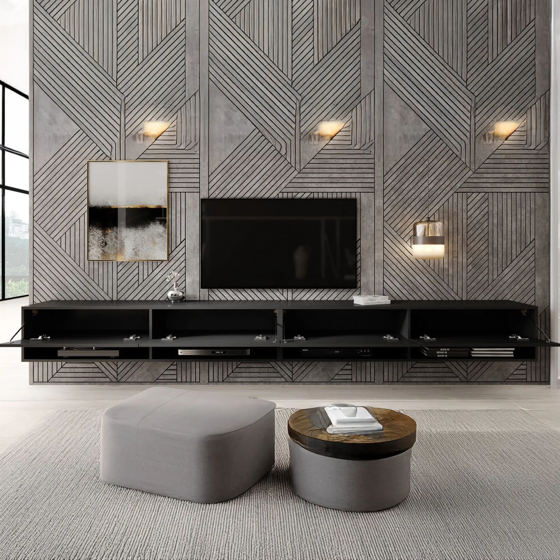 Asino - TV-Meubel - Mat zwart - 280 cm