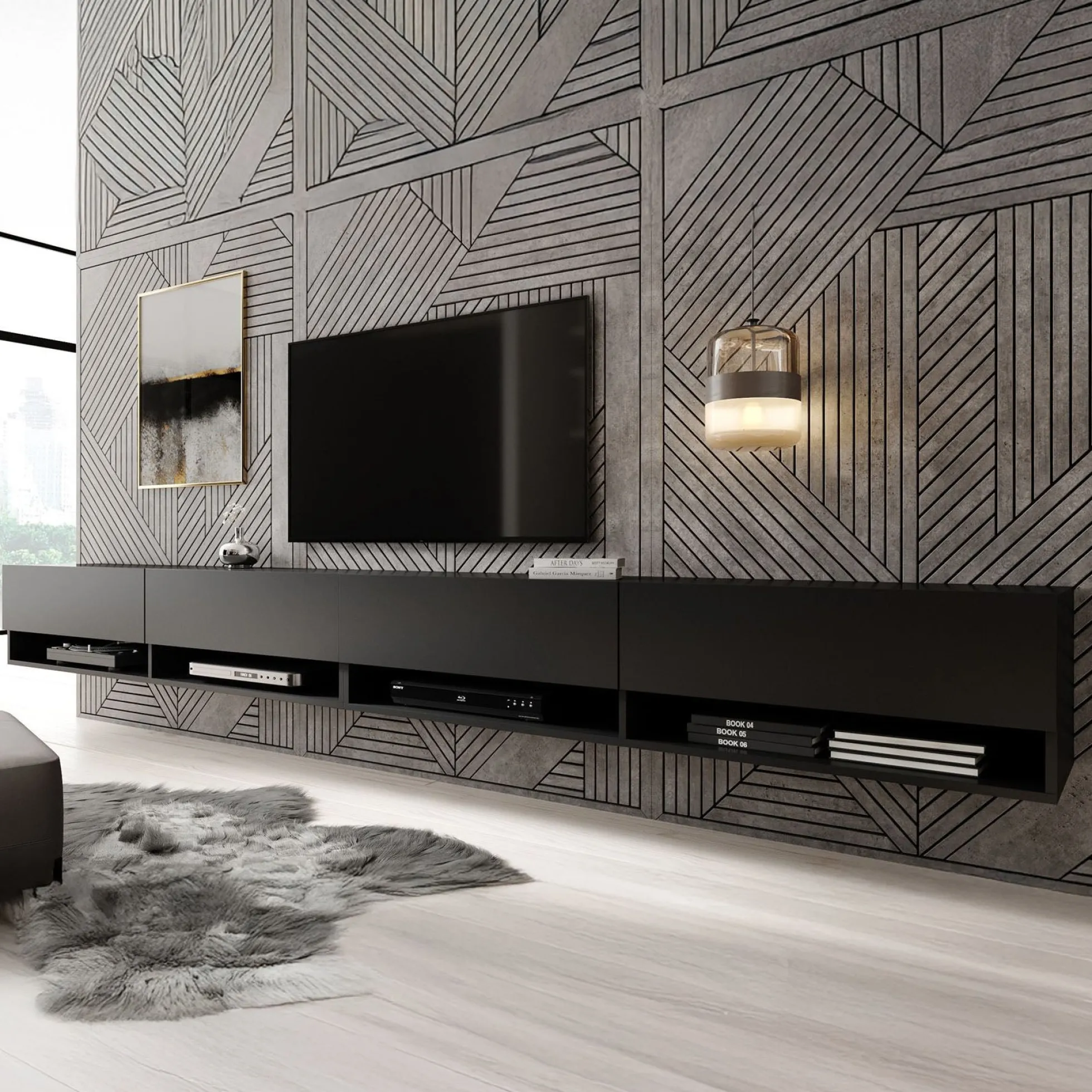 Asino - TV-Meubel - Mat zwart - 280 cm