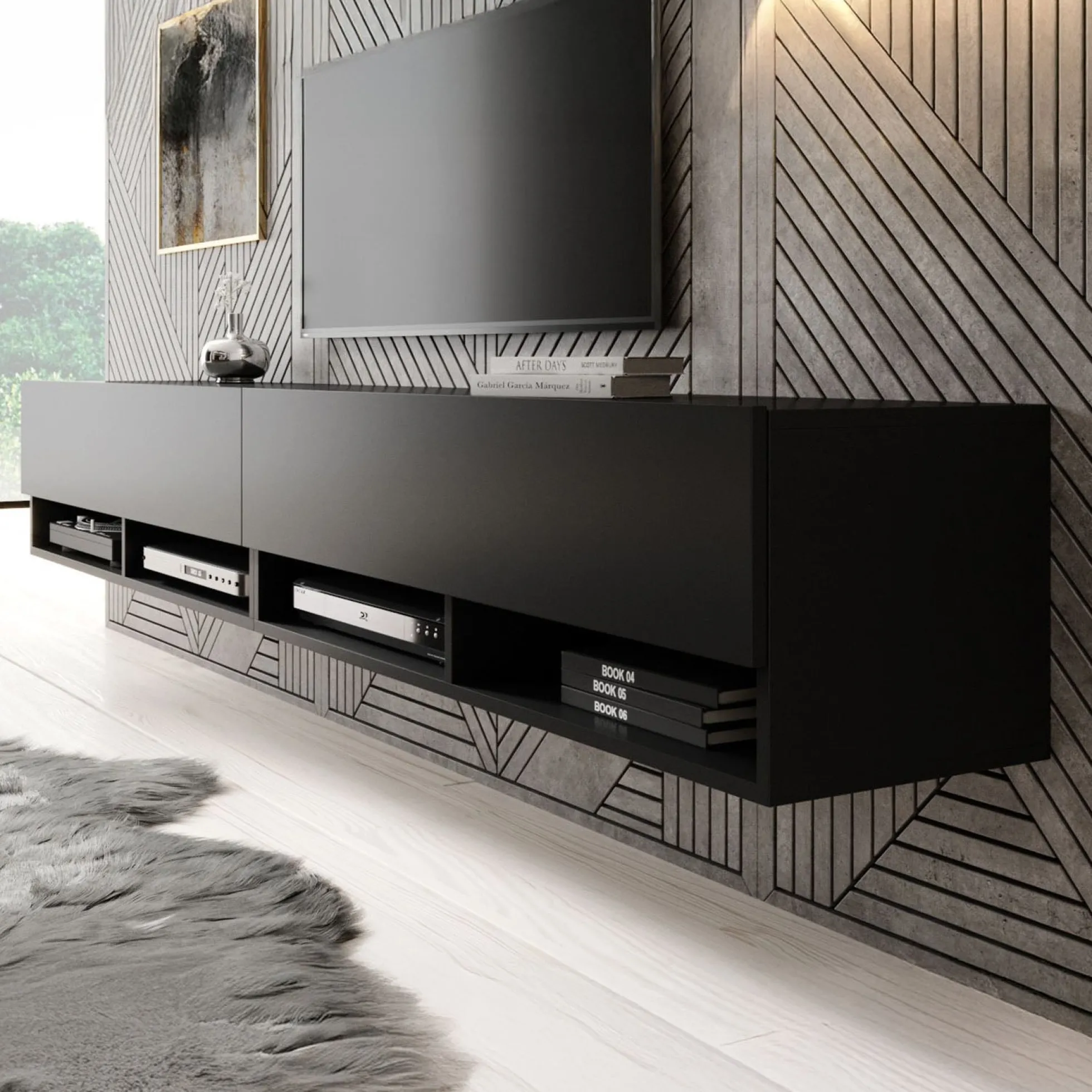Asino - TV-Meubel - Mat zwart - 200 cm
