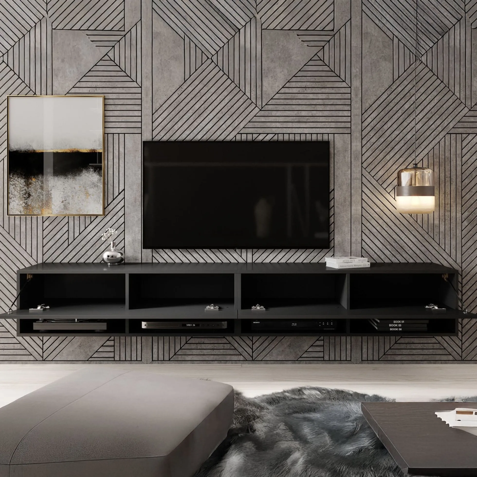 Asino - TV-Meubel - Mat zwart - 200 cm