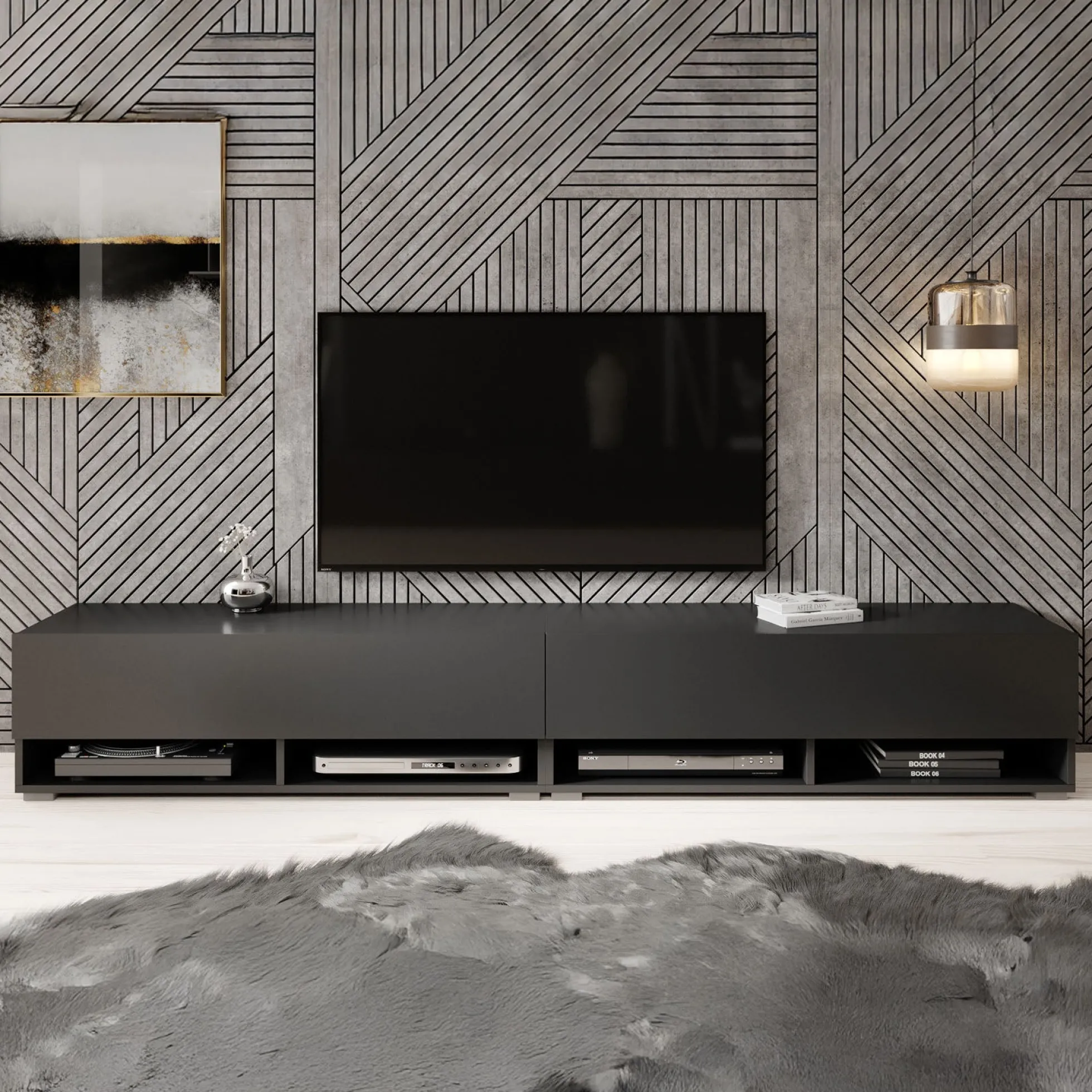 Asino - TV-Meubel - Mat zwart - 200 cm