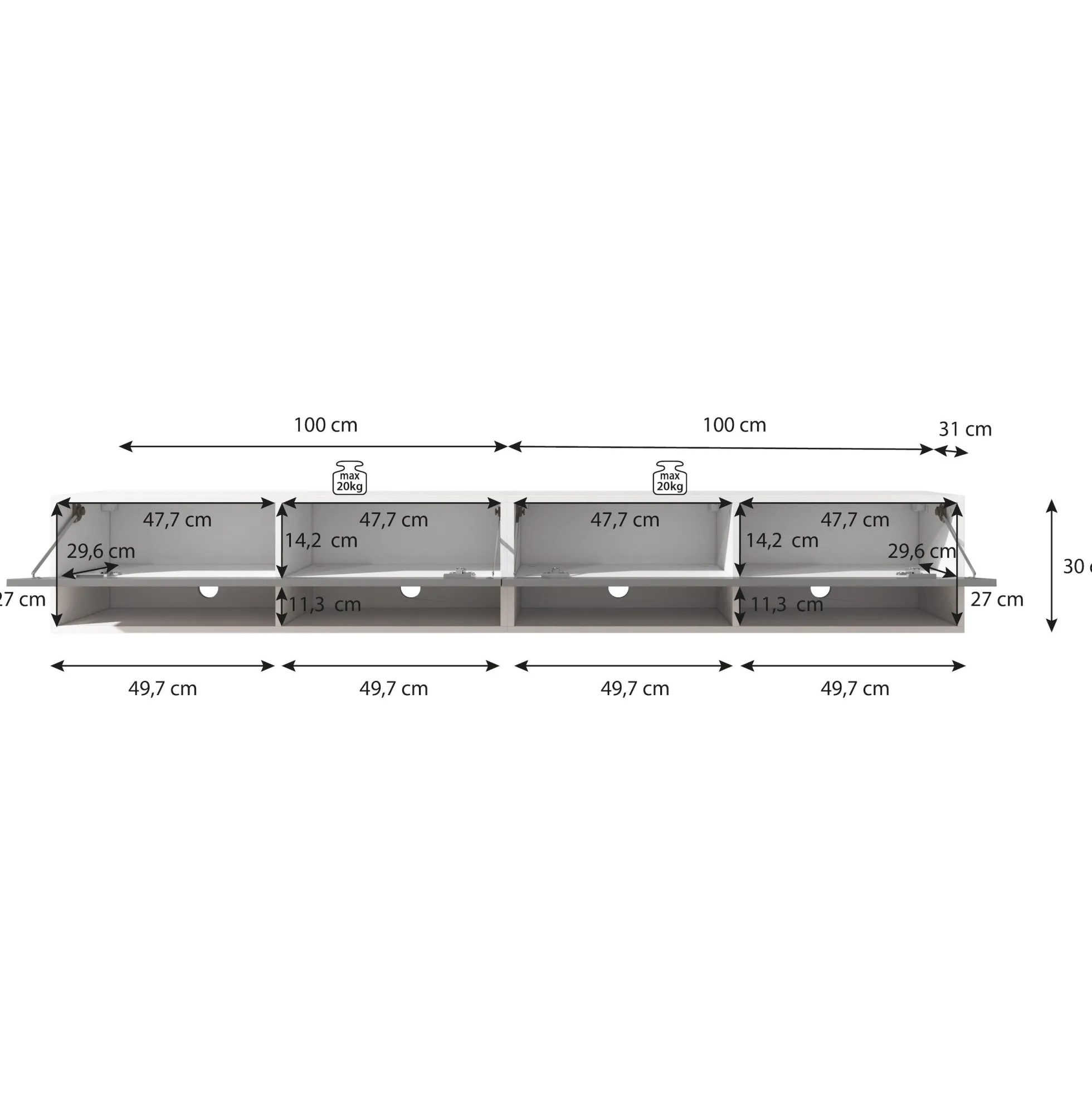 Asino - TV-Meubel - Mat zwart - 200 cm