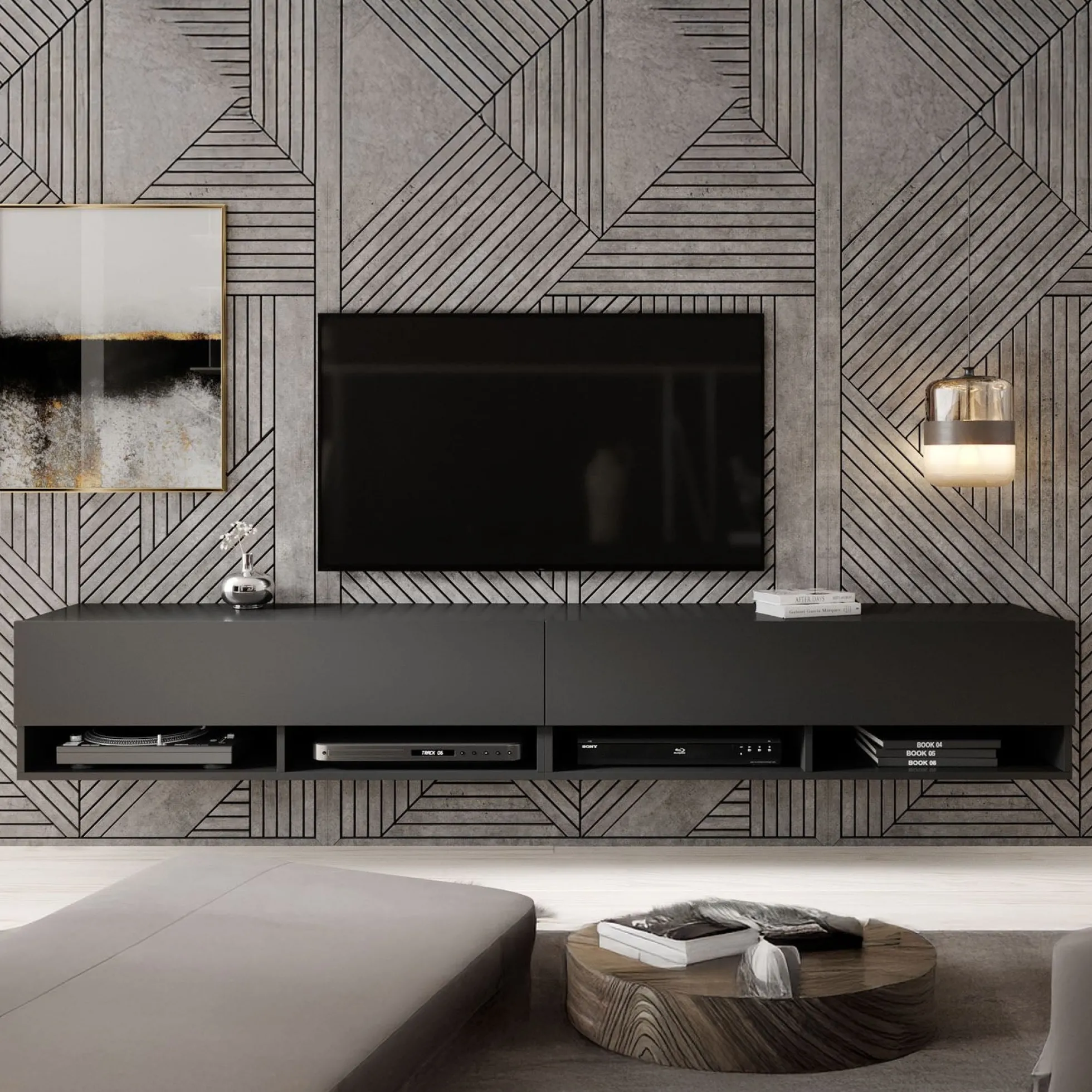 Asino - TV-Meubel - Mat zwart - 200 cm