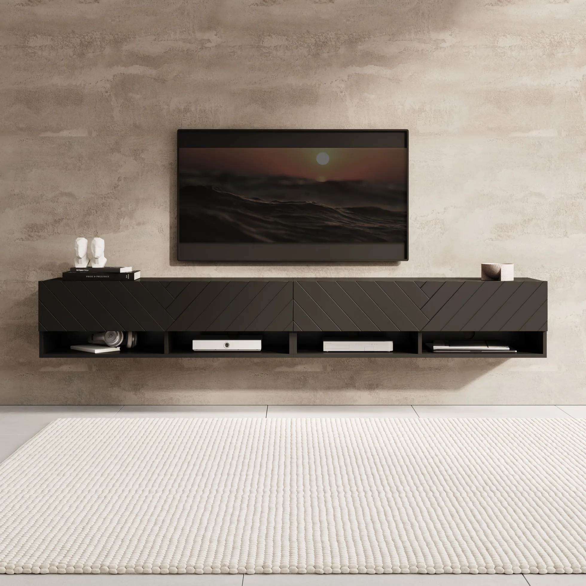 Asino - TV-Meubel - Zwart visgraat - 200x31x30 cm