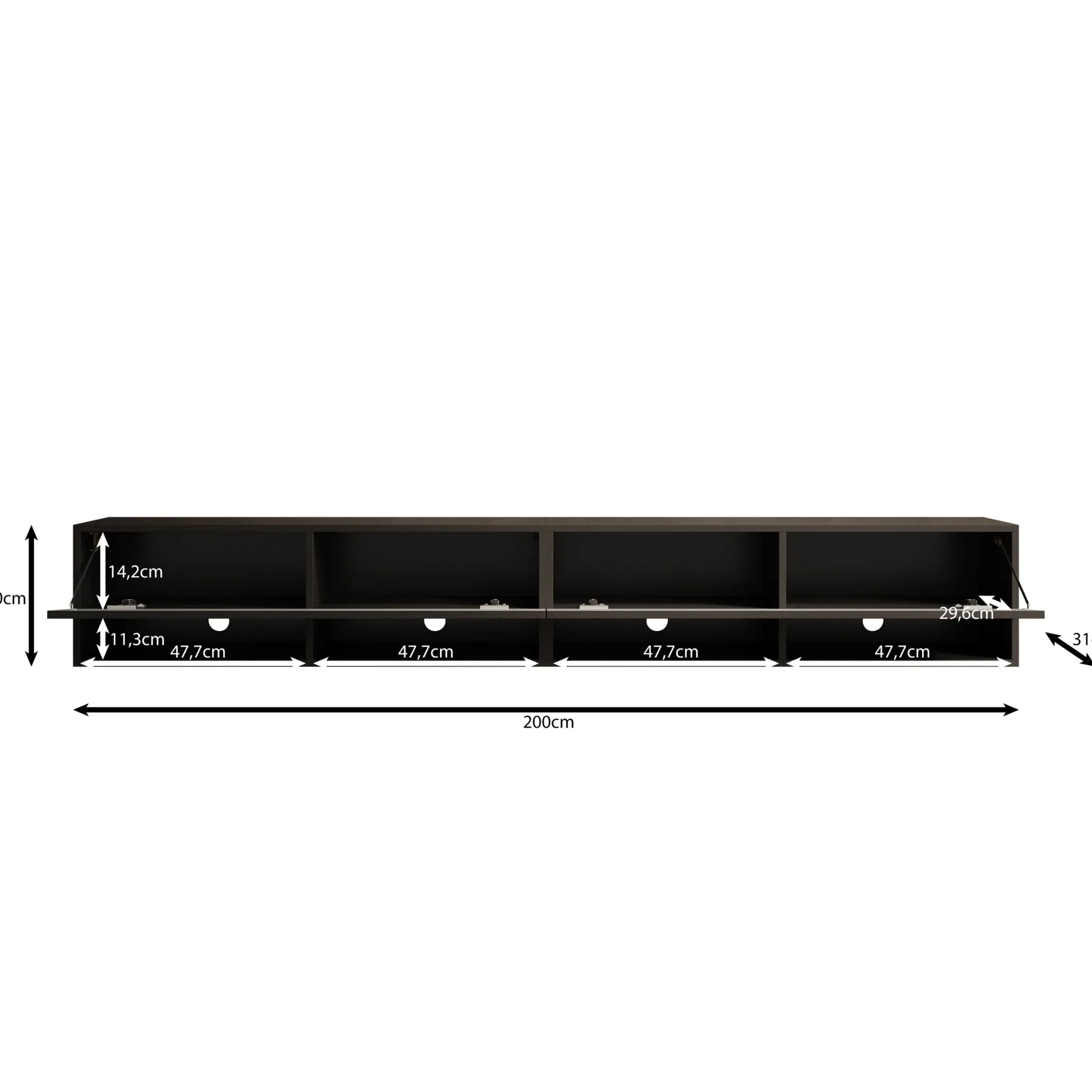 Asino - TV-Meubel - Zwart visgraat - 200x31x30 cm