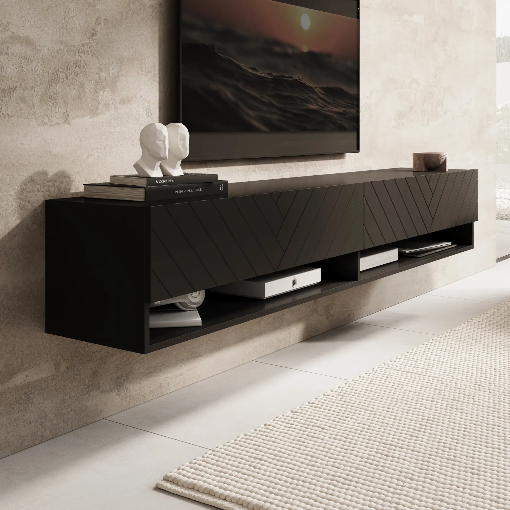 Asino - TV-Meubel - Zwart visgraat - 180x31x30 cm