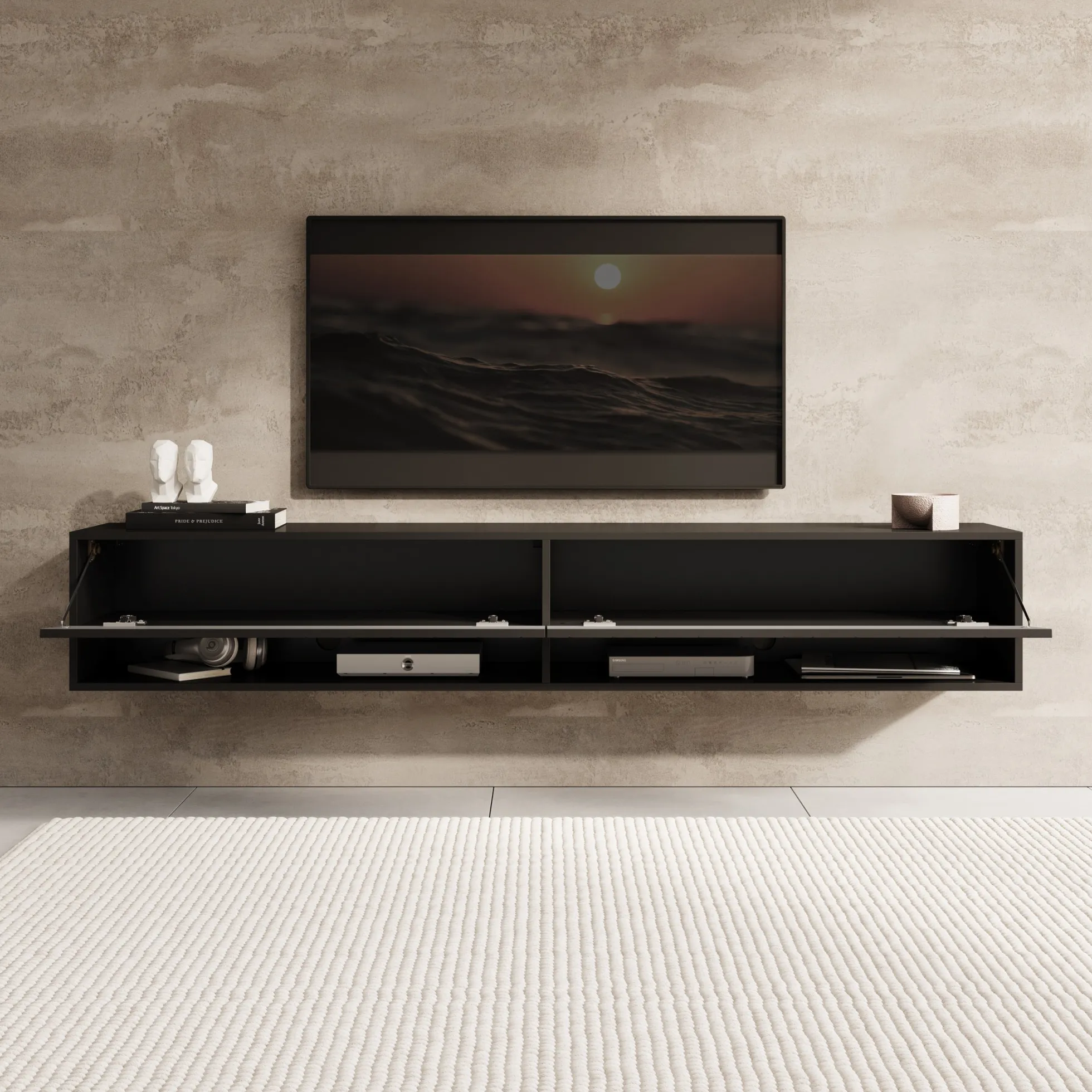 Asino - TV-Meubel - Zwart visgraat - 180x31x30 cm
