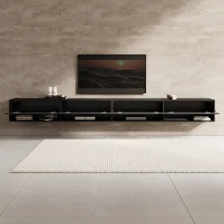 Asino - TV-Meubel - Zwart Visgraat - 280x31x30 cm
