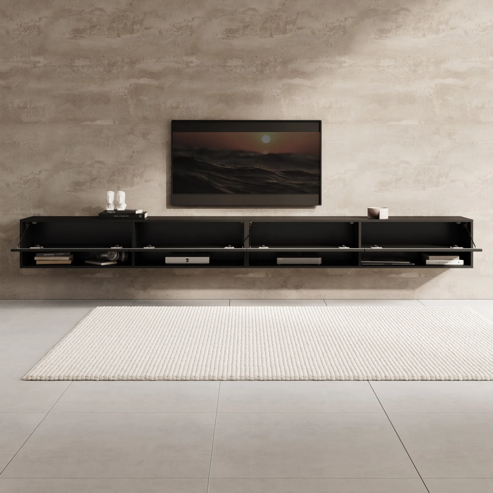 Asino - TV-Meubel - Zwart Visgraat - 280x31x30 cm