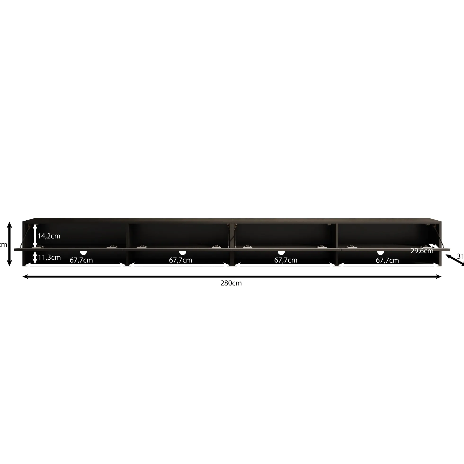 Asino - TV-Meubel - Zwart Visgraat - 280x31x30 cm