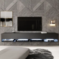 Asino - TV-Meubel met verlichting - Mat zwart - 200 cm