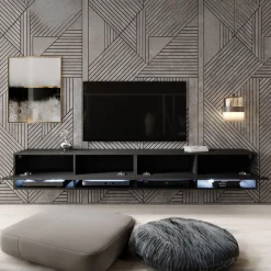Asino - TV-Meubel met verlichting - Mat zwart - 200 cm