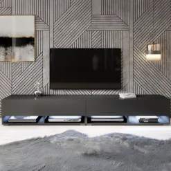Asino - TV-Meubel met verlichting - Mat zwart - 200 cm