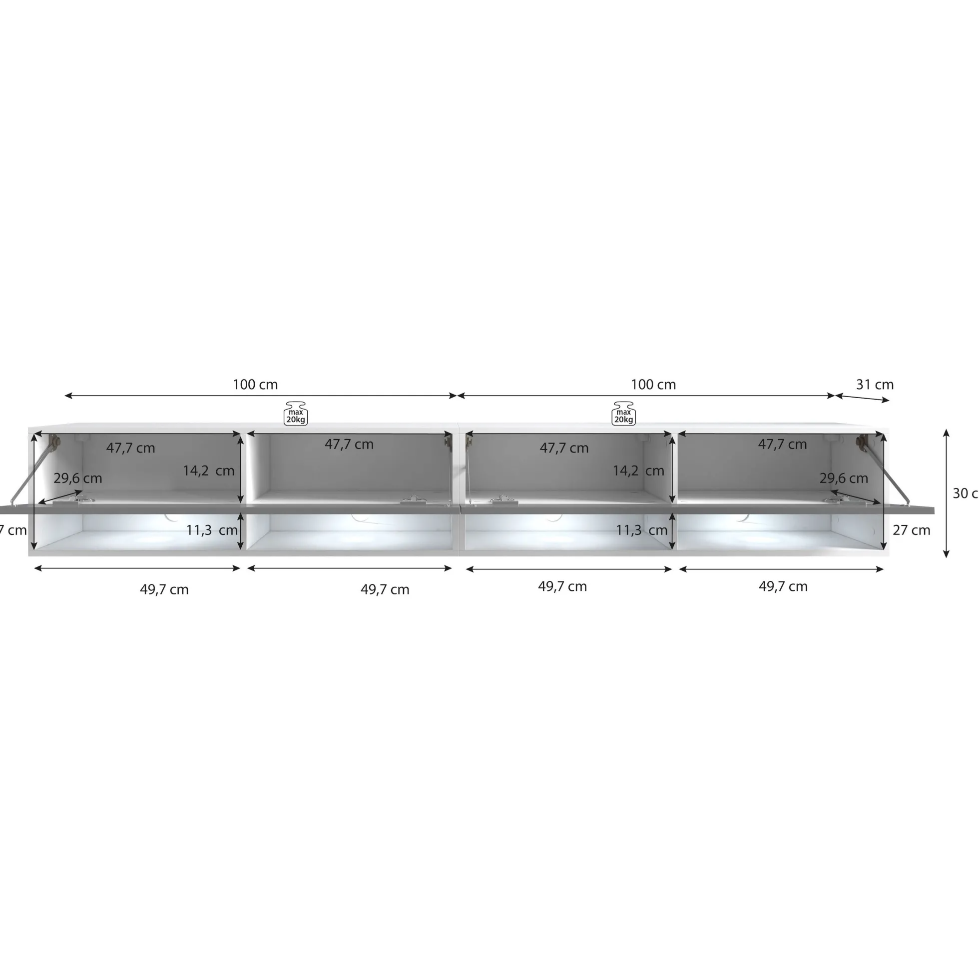 Asino - TV-Meubel met verlichting - Mat zwart - 200 cm
