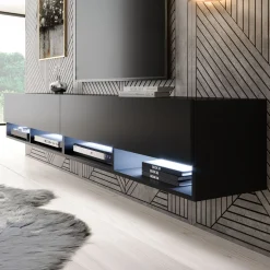 Asino - TV-Meubel met verlichting - Mat zwart - 200 cm