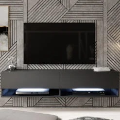Asino - TV-Meubel met verlichting - Mat zwart - 140 cm