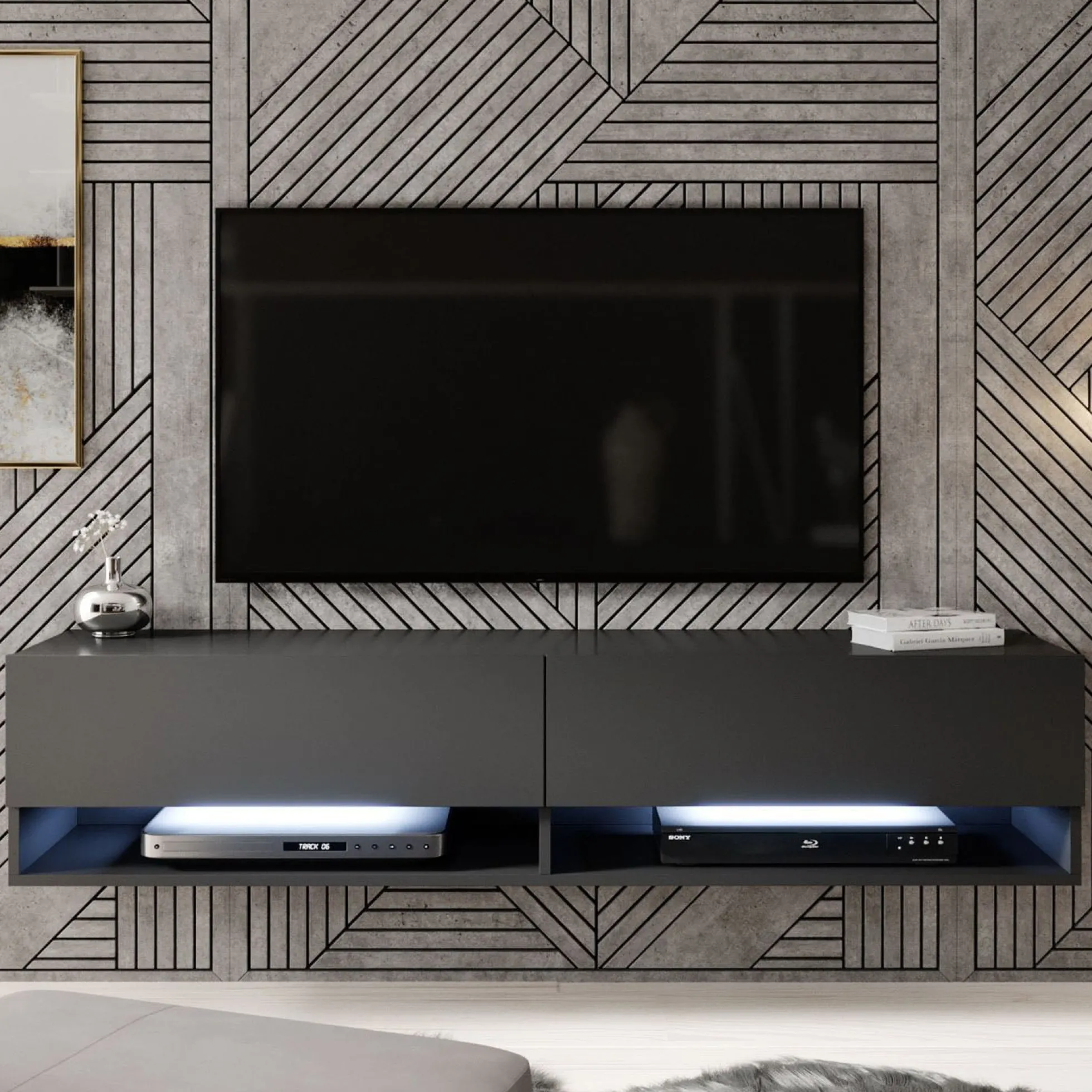 Asino - TV-Meubel met verlichting - Mat zwart - 140 cm