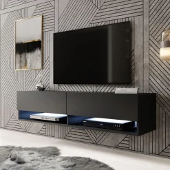 Asino - TV-Meubel met verlichting - Mat zwart - 140 cm